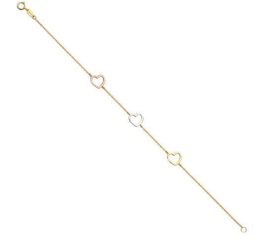 14K Gold Open Hearts Bracelet Model-AB0702 - Charlie & Co. Jewelry