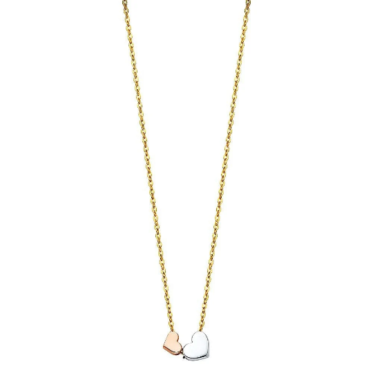14K Gold Two Hearts Necklace Model-NK0097 - Charlie & Co. Jewelry