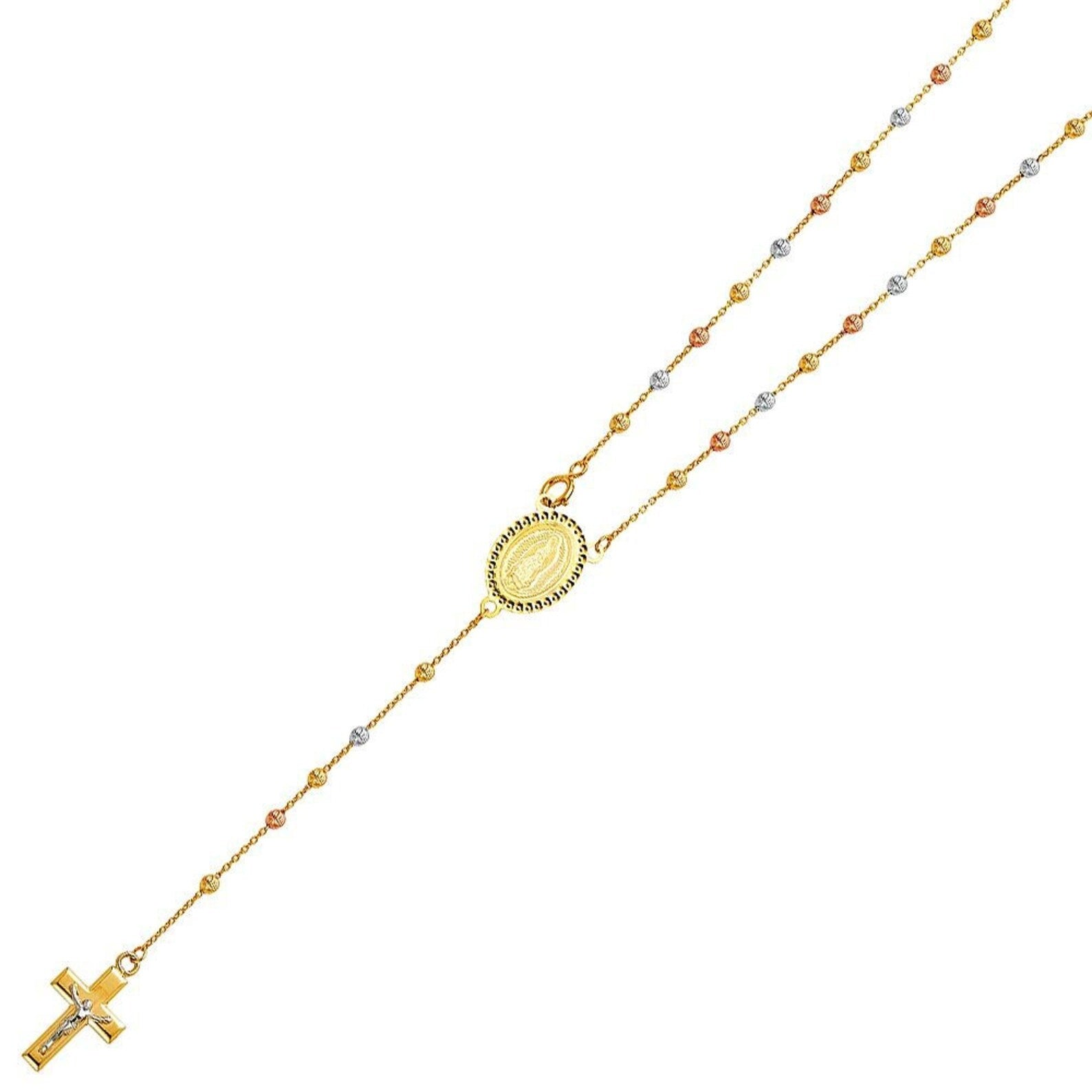 Gold 2.5MM Rosary Cross and Mother Mary Necklace Model-NK0238 - Charlie & Co. Jewelry
