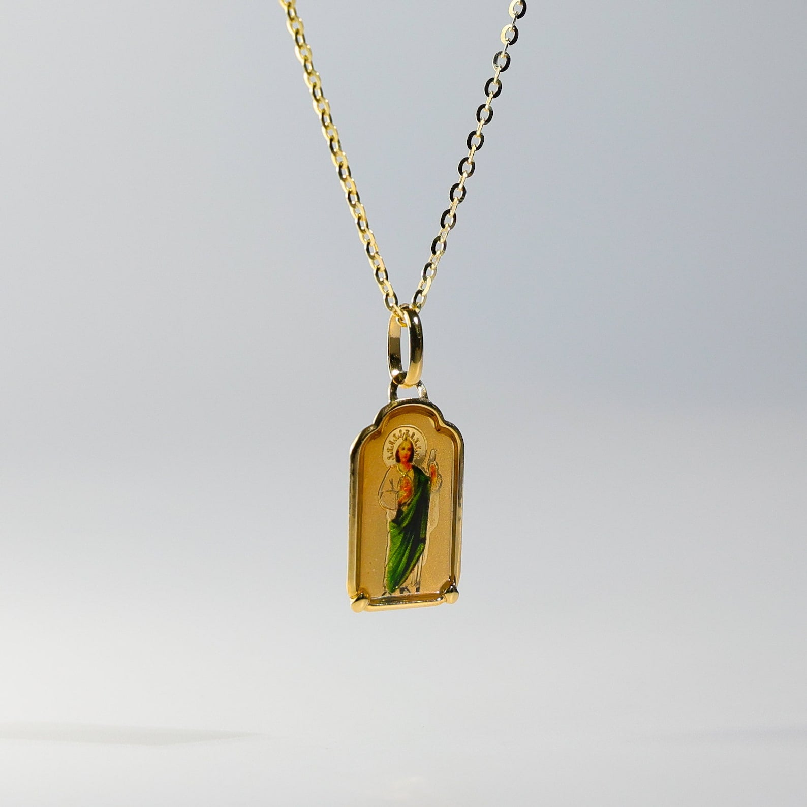 Gold St. Jude Enamel Plate Pendant Model-0168 - Charlie & Co. Jewelry