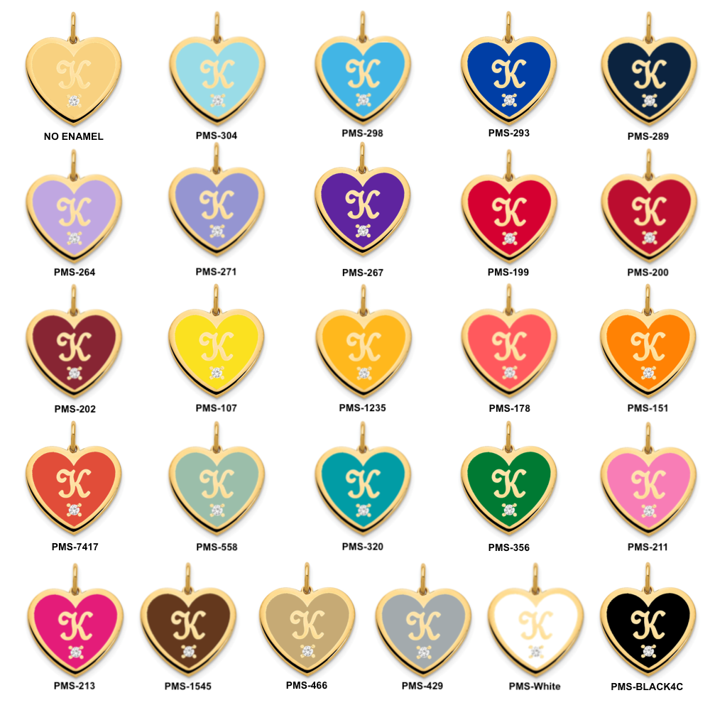 14k Yellow Gold Epoxy Heart With A-Z Initial And Diamond Charm - Model XNA1165Y - Charlie & Co. Jewelry