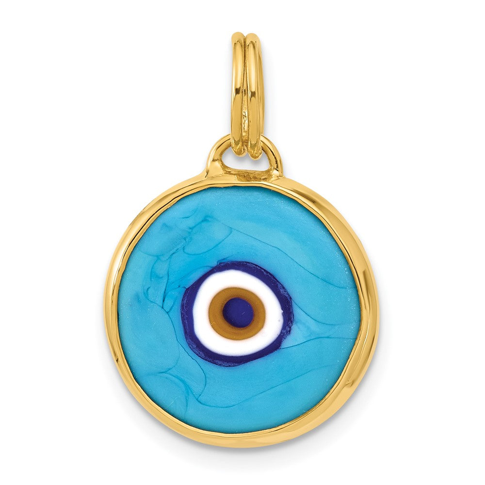 Gold Pendant with Turquoise Color Opaline Glass Evil Eye Model-14KUPD33Y - Charlie & Co. Jewelry