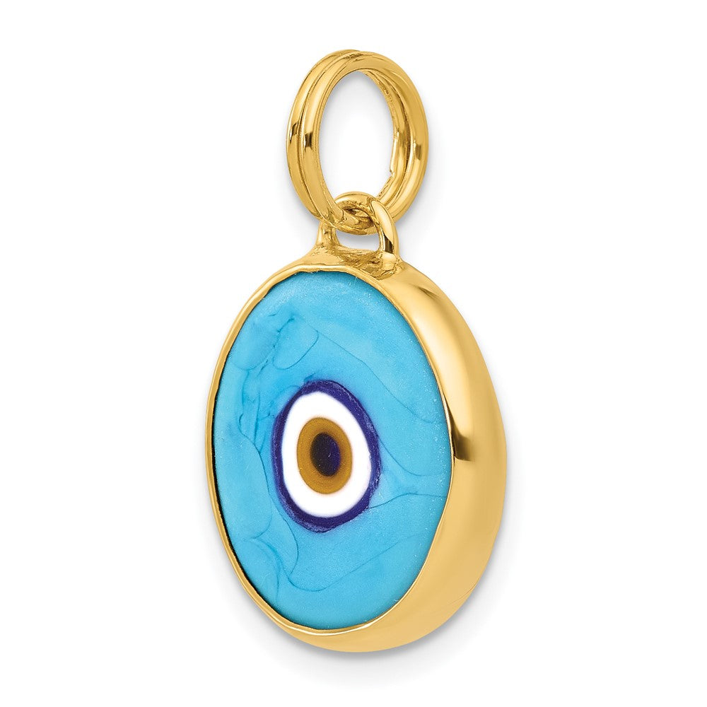 Gold Pendant with Turquoise Color Opaline Glass Evil Eye Model-14KUPD33Y - Charlie & Co. Jewelry