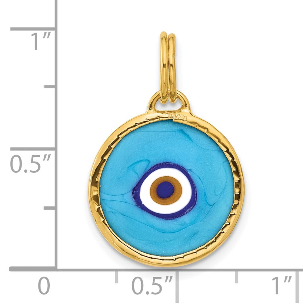 14K Gold Pendant with Turquoise Color Opaline Glass Evil Eye - Charlie & Co. Jewelry