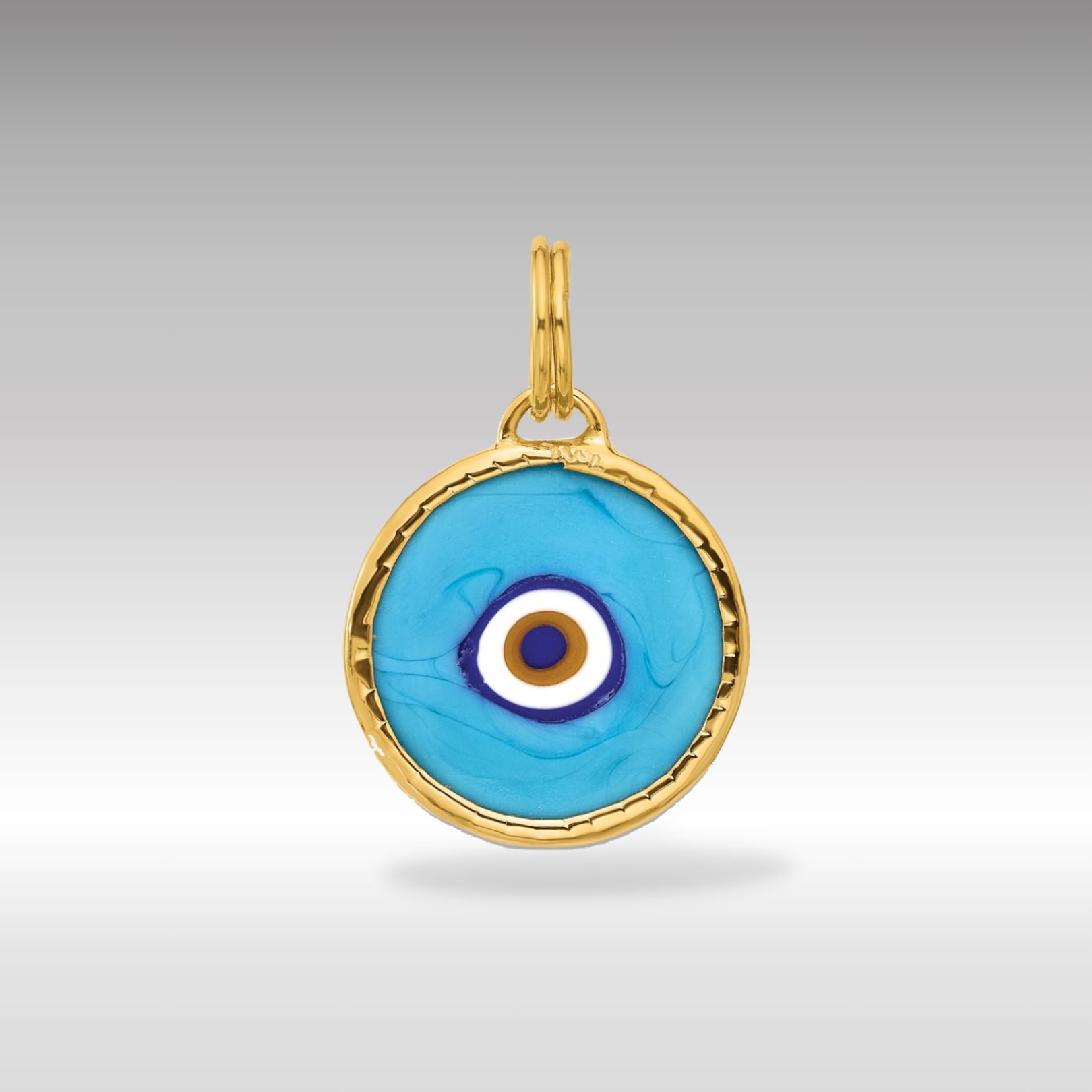 14K Gold Pendant with Turquoise Color Opaline Glass Evil Eye - Charlie & Co. Jewelry