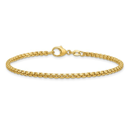 14K Gold German Made 2.7mm Solid Round Box Chain Bracelet 7.5 Inches