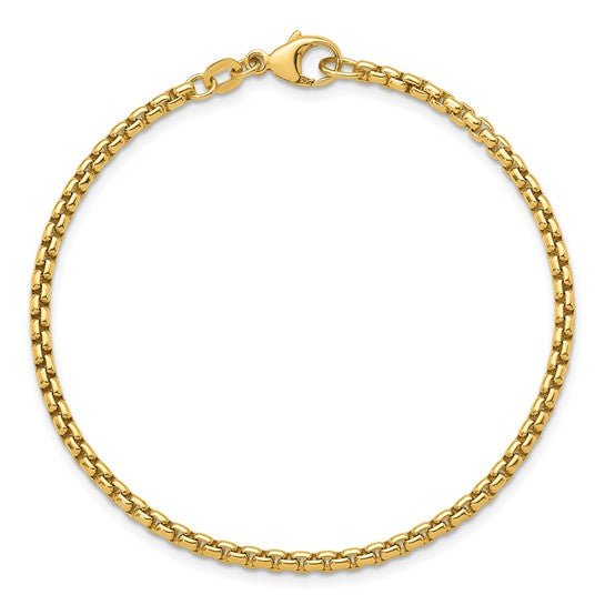 14K Gold German Made 2.7mm Solid Round Box Chain Bracelet 7.5 Inches