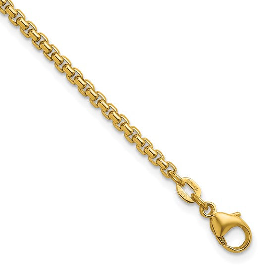 14K Gold German Made 2.7mm Solid Round Box Chain Bracelet 7.5 Inches
