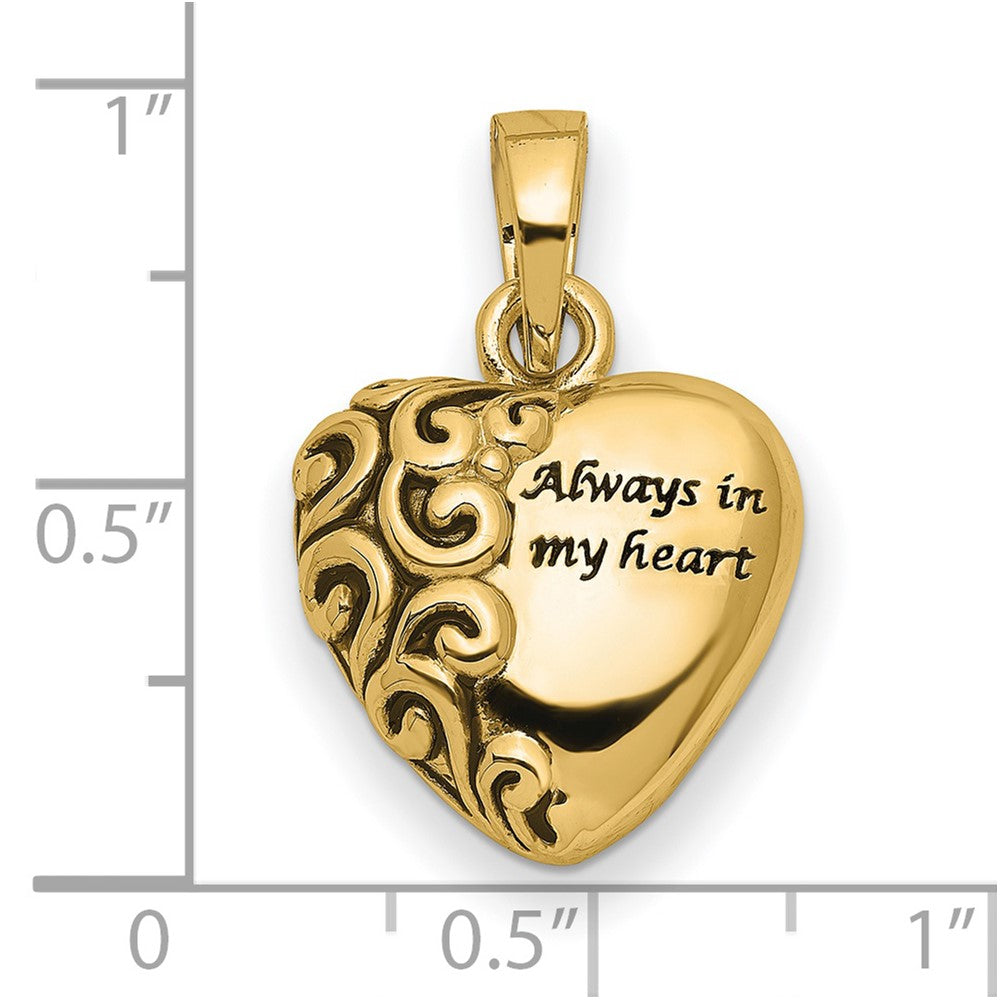 14K Gold Sentimental Expressions Heart Remembrance Ash Holder Necklace Pendant - Charlie & Co. Jewelry