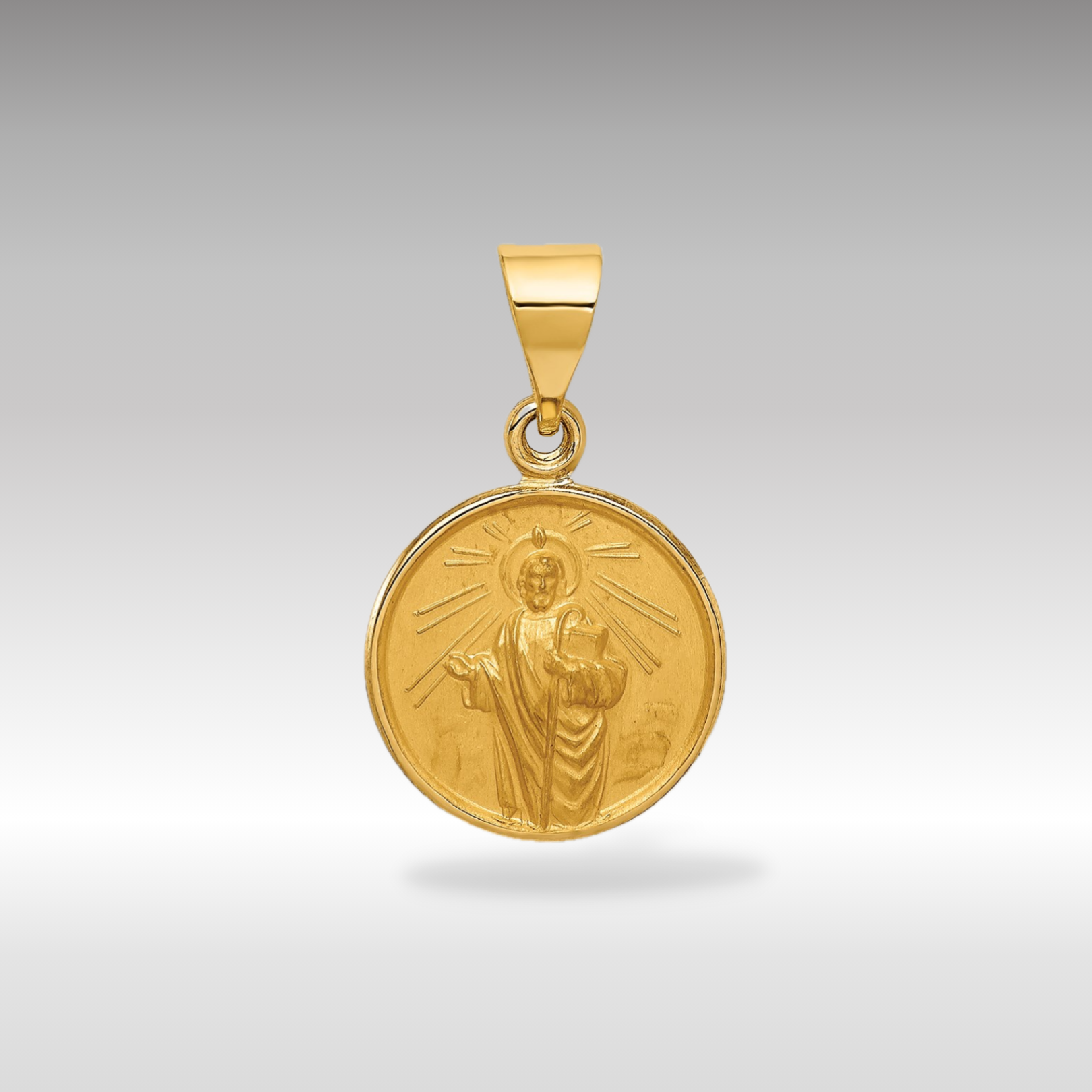 18K Gold Saint Jude Thaddeus Solid Medal Charm - Charlie & Co. Jewelry
