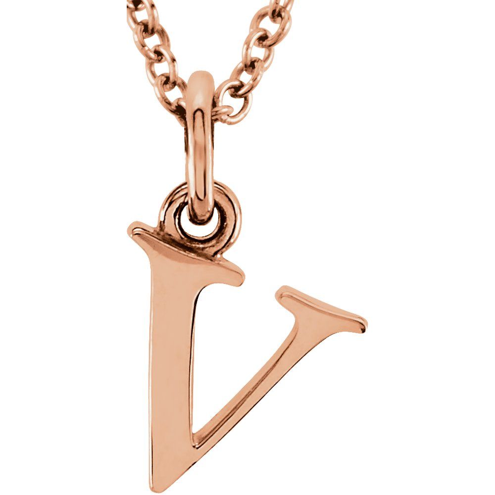 Copy of 14K Gold Elegant Lowercase 'v' Initial Pendant Necklace-Gold Initial "v" Necklace Charm - Charlie & Co. Jewelry