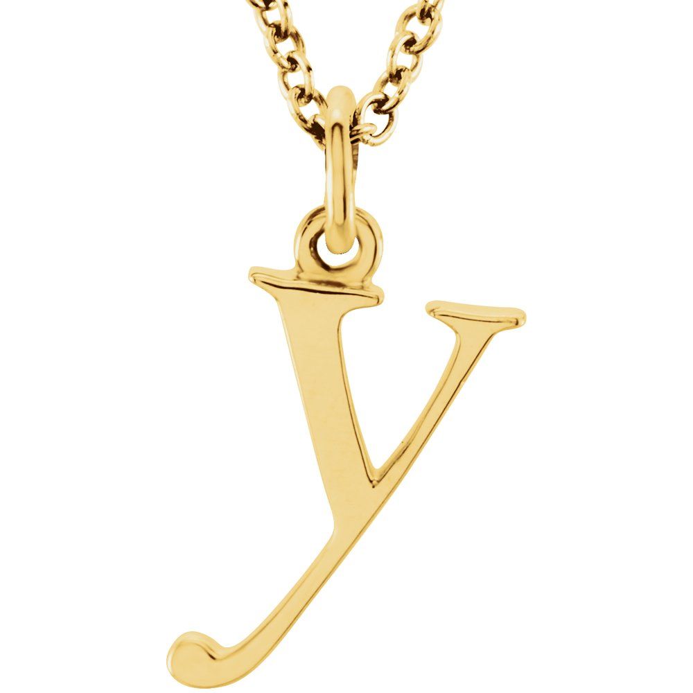 14K Gold Elegant Lowercase 'y' Initial Pendant Necklace-Gold Initial "y" Necklace Charm - Charlie & Co. Jewelry