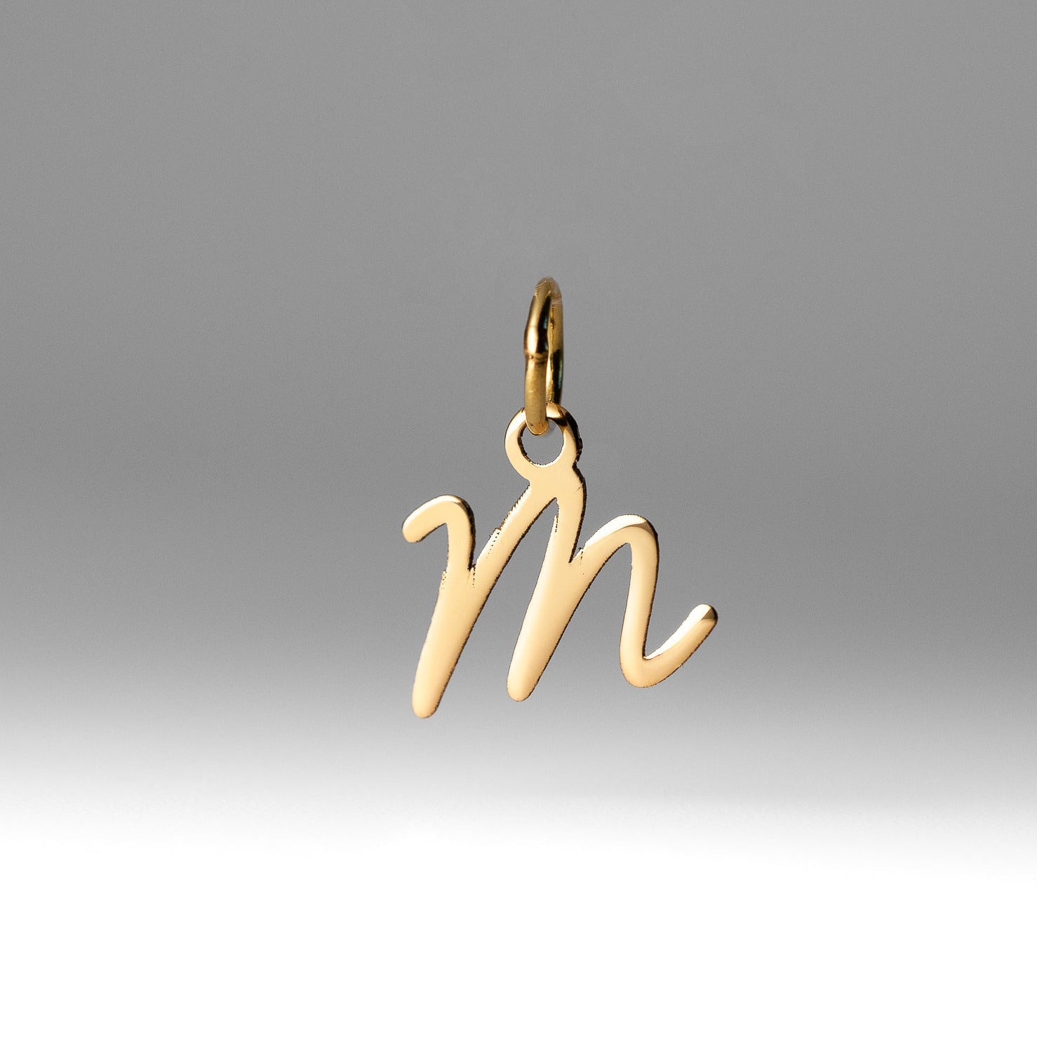 Gold Script Letter "M" Small Initial Pendant - Model XNA1467Y - Charlie & Co. Jewelry