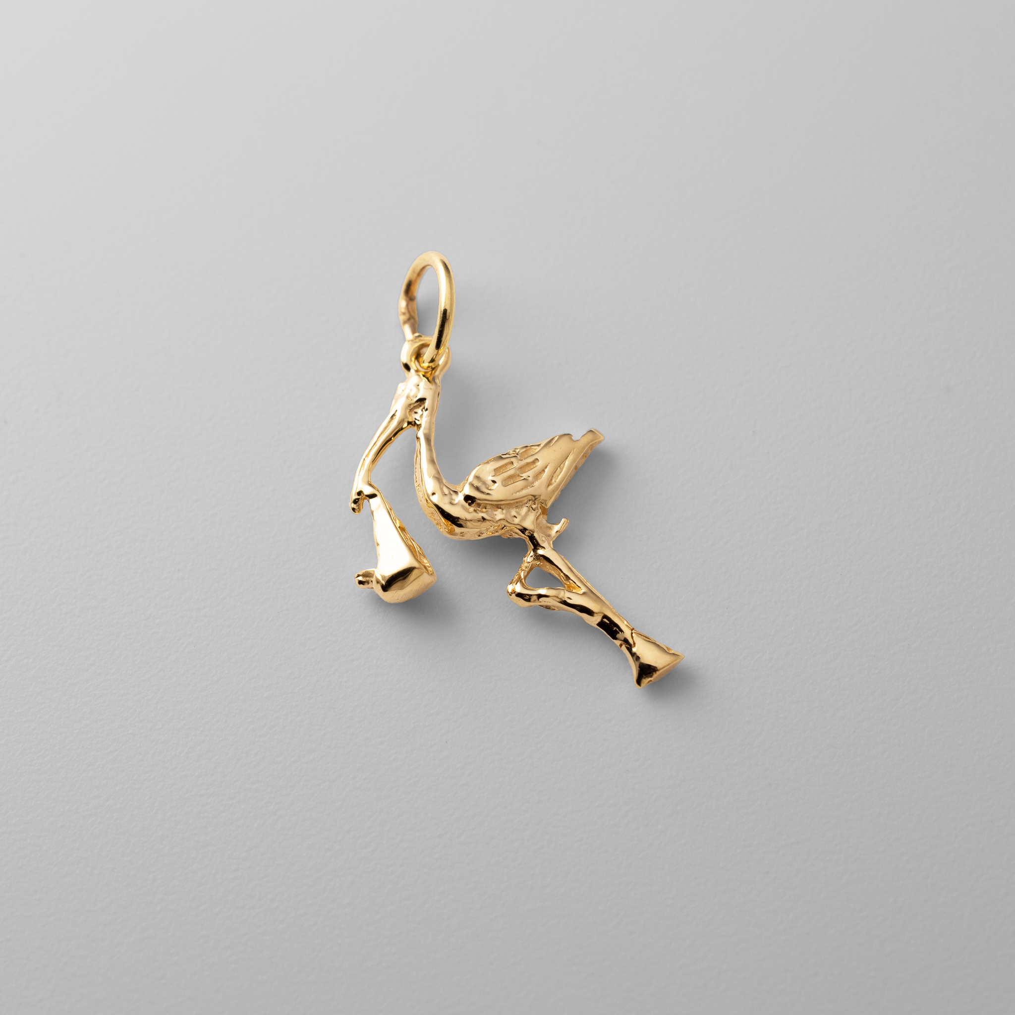Gold 3D Stork Pendant - Model A7101 - Charlie & Co. Jewelry