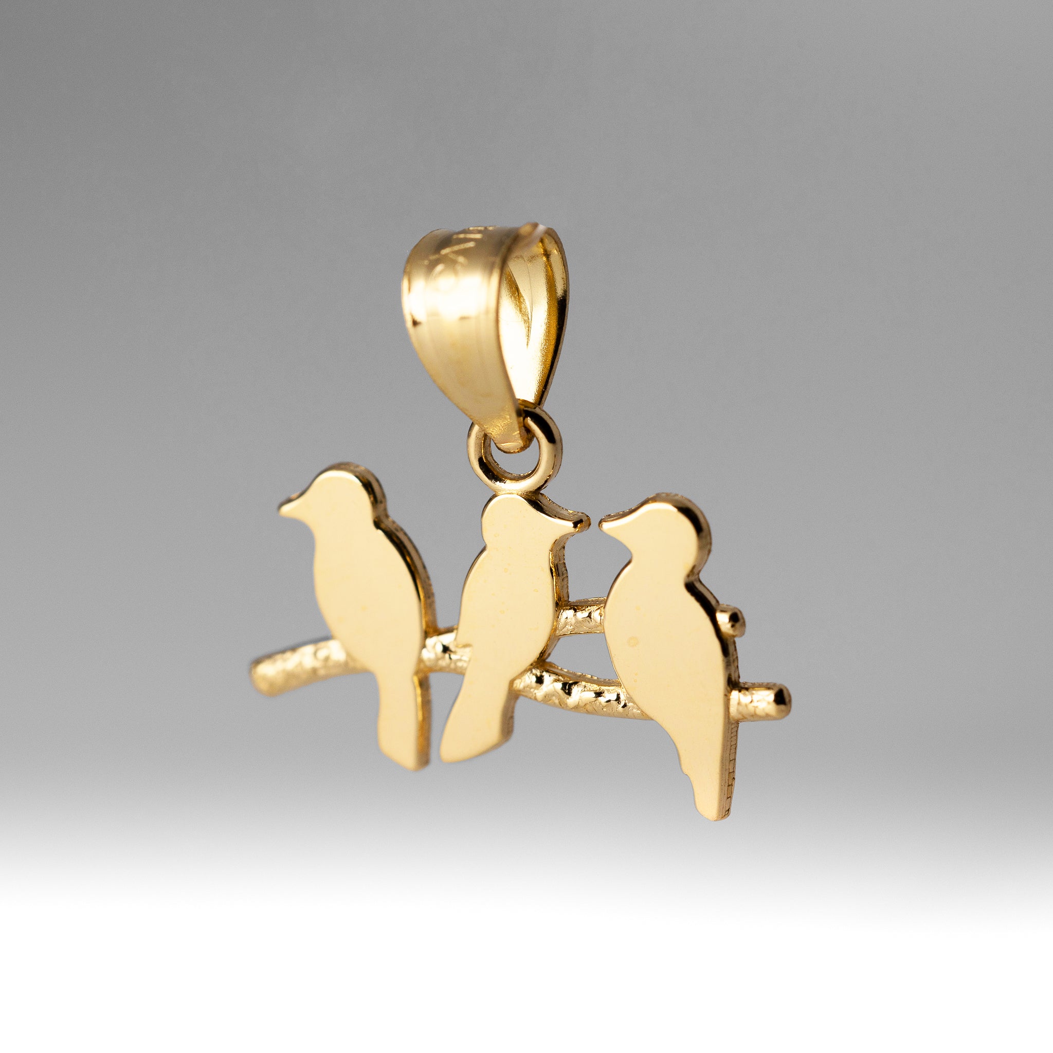 Gold Three Little Birds on Branch Pendant - Charlie & Co. Jewelry