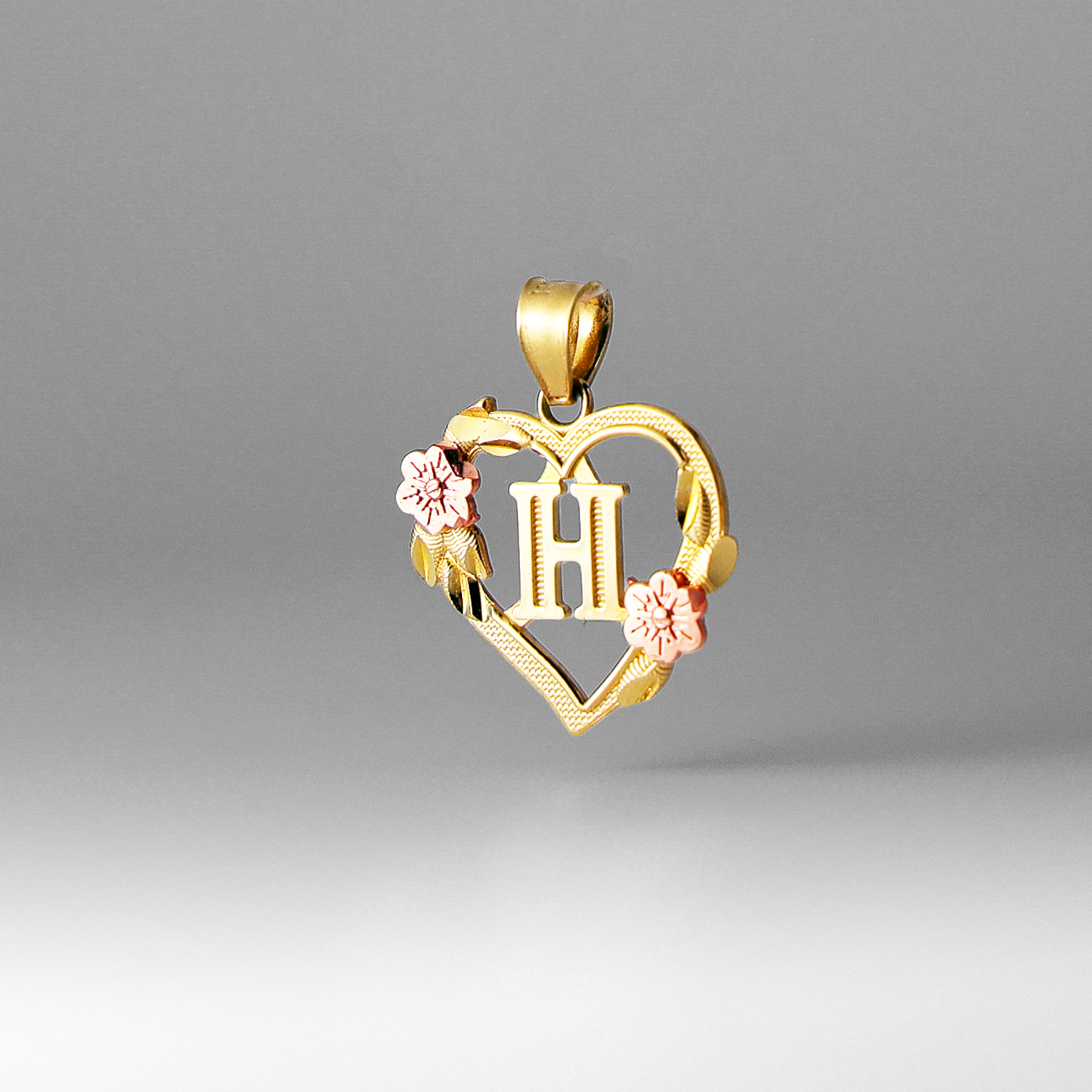 Gold Heart Letter H Pendant with Flowers | A-Z Pendants - Charlie & Co. Jewelry