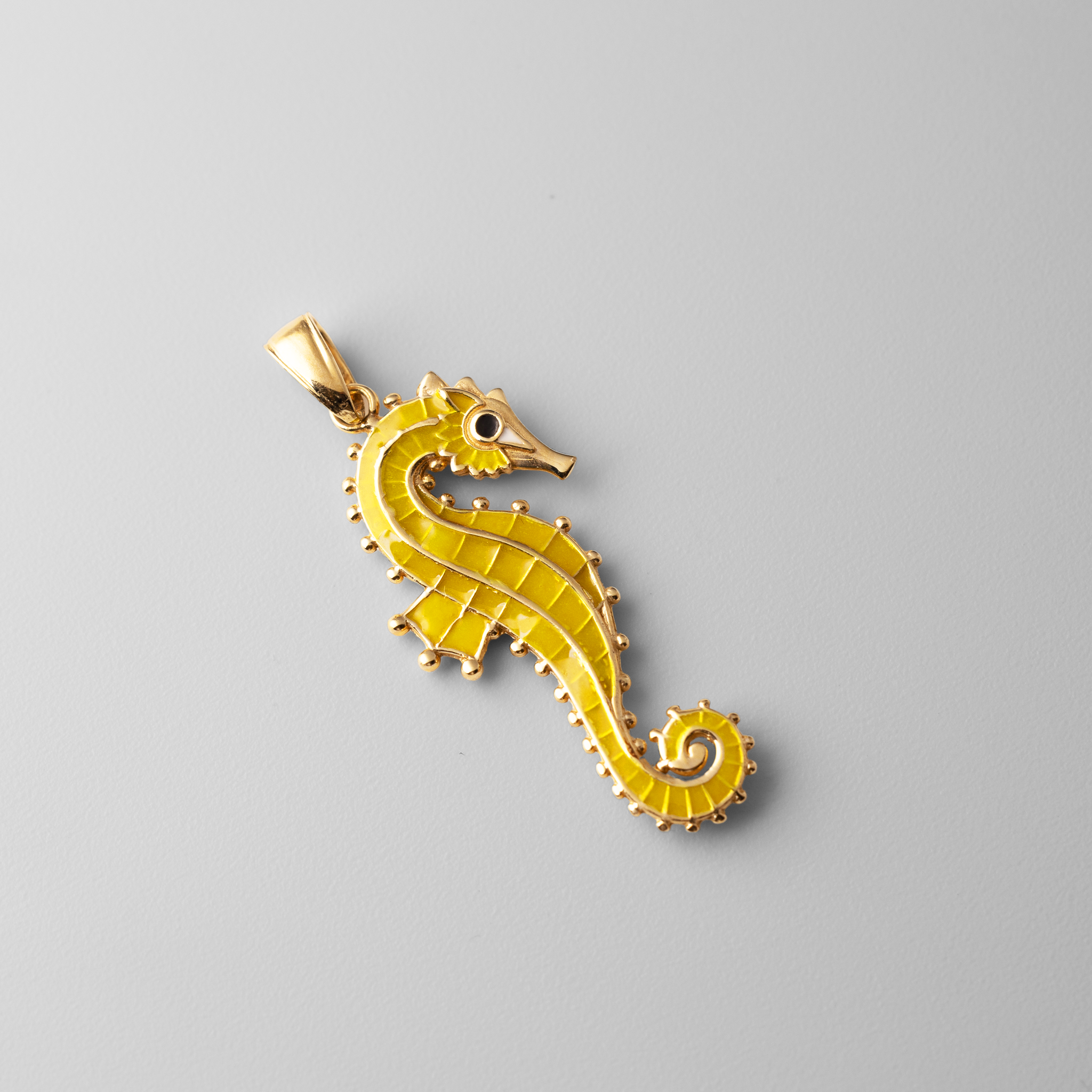 Gold 3D Yellow Enamel Seahorse Pendant - Charlie & Co. Jewelry