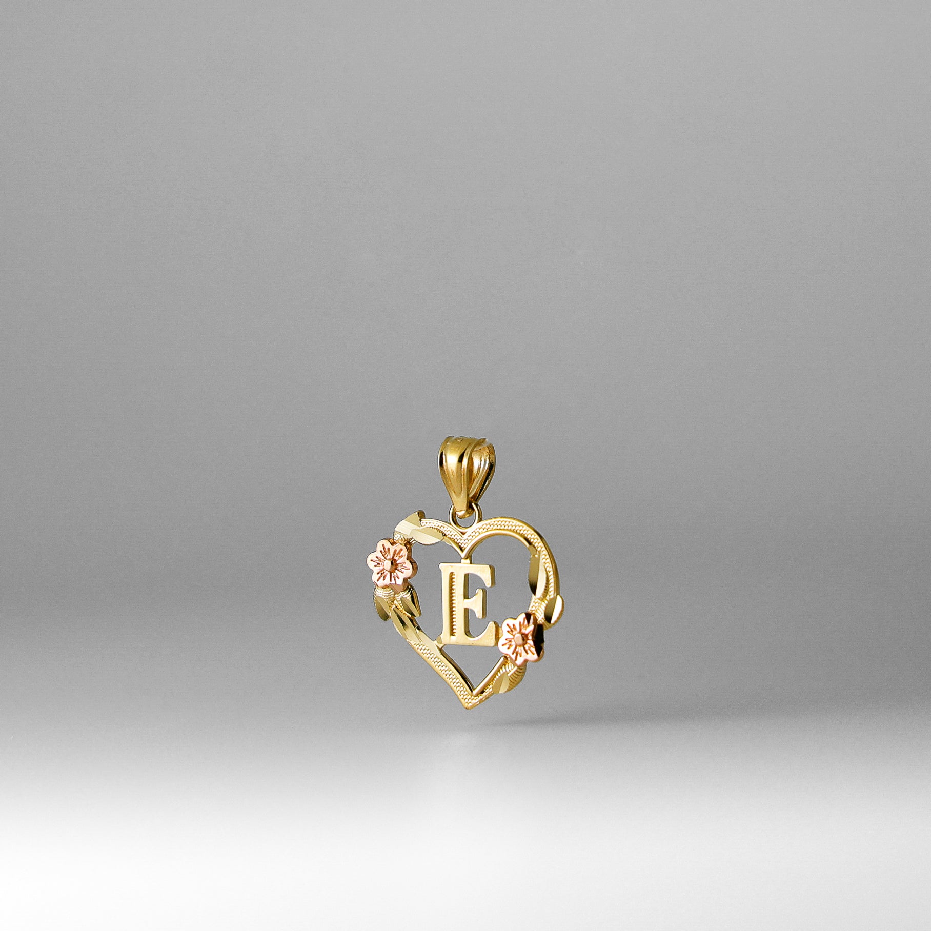 Gold Heart Initial E Pendant | A-Z Pendants - Charlie & Co. Jewelry