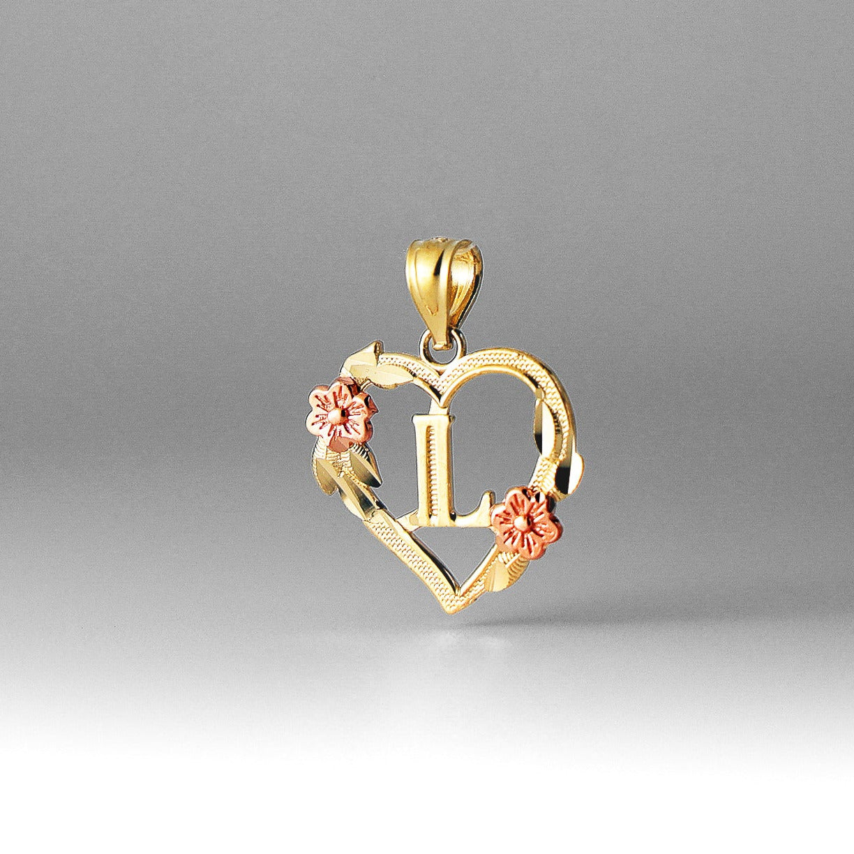 Gold Heart Letter L Pendant with Flowers | A-Z Pendants - Charlie & Co. Jewelry