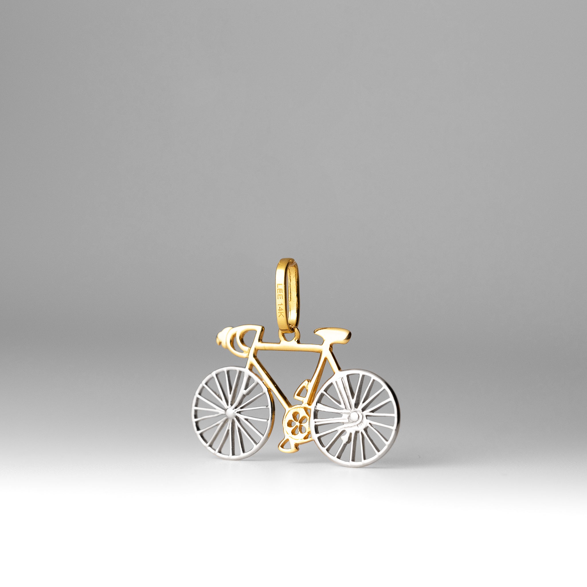 Yellow And White Gold Bicycle Pendant - Model 2328 - Charlie & Co. Jewelry