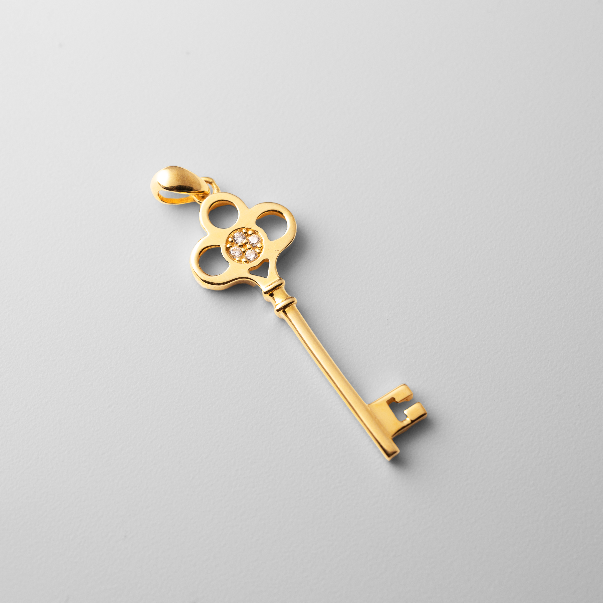 Gold Key Pendant With Cubic Zirconia - Model 554 - Charlie & Co. Jewelry