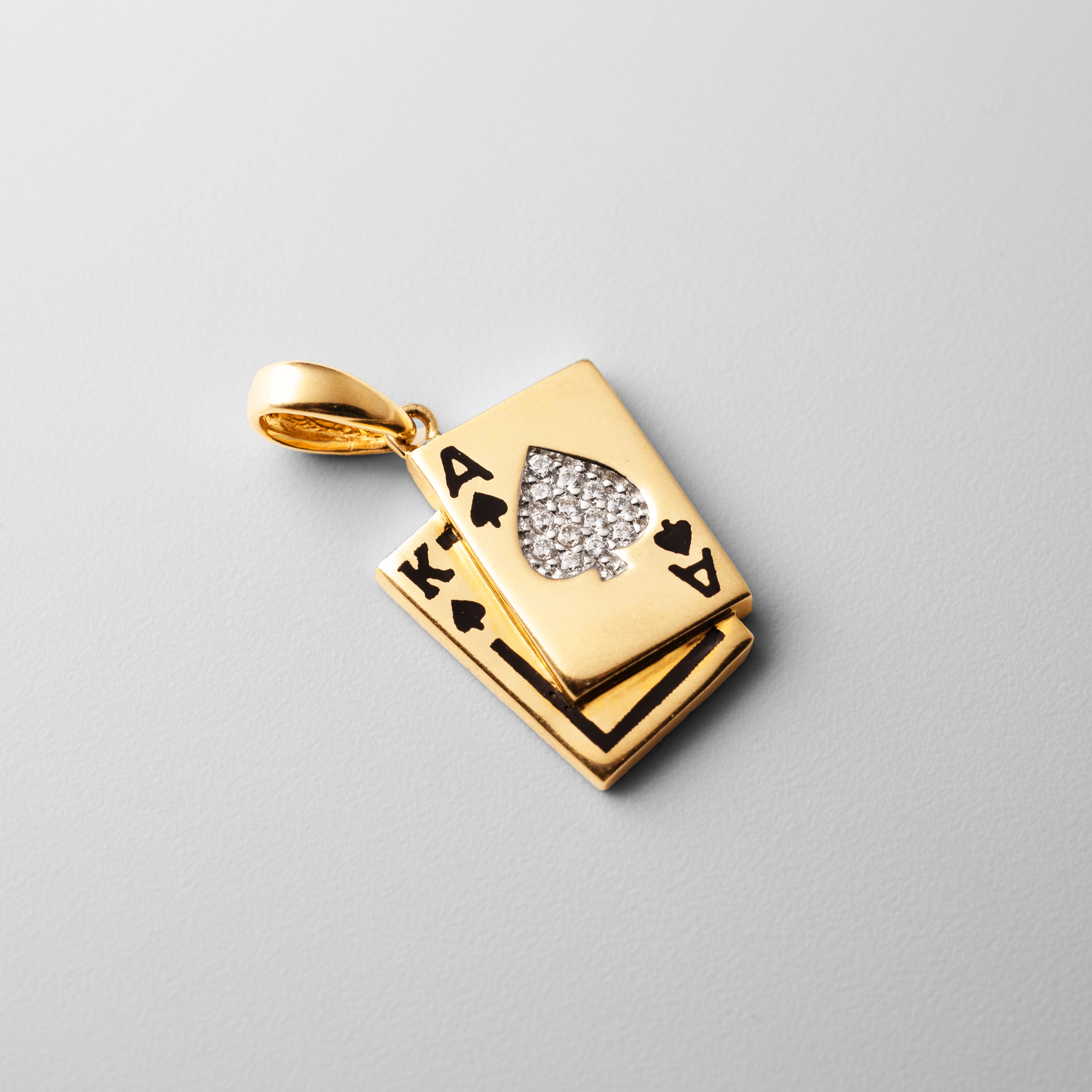Gold Spade A and K Pendant With Cubic Zirconia - Model 1973 - Charlie & Co. Jewelry