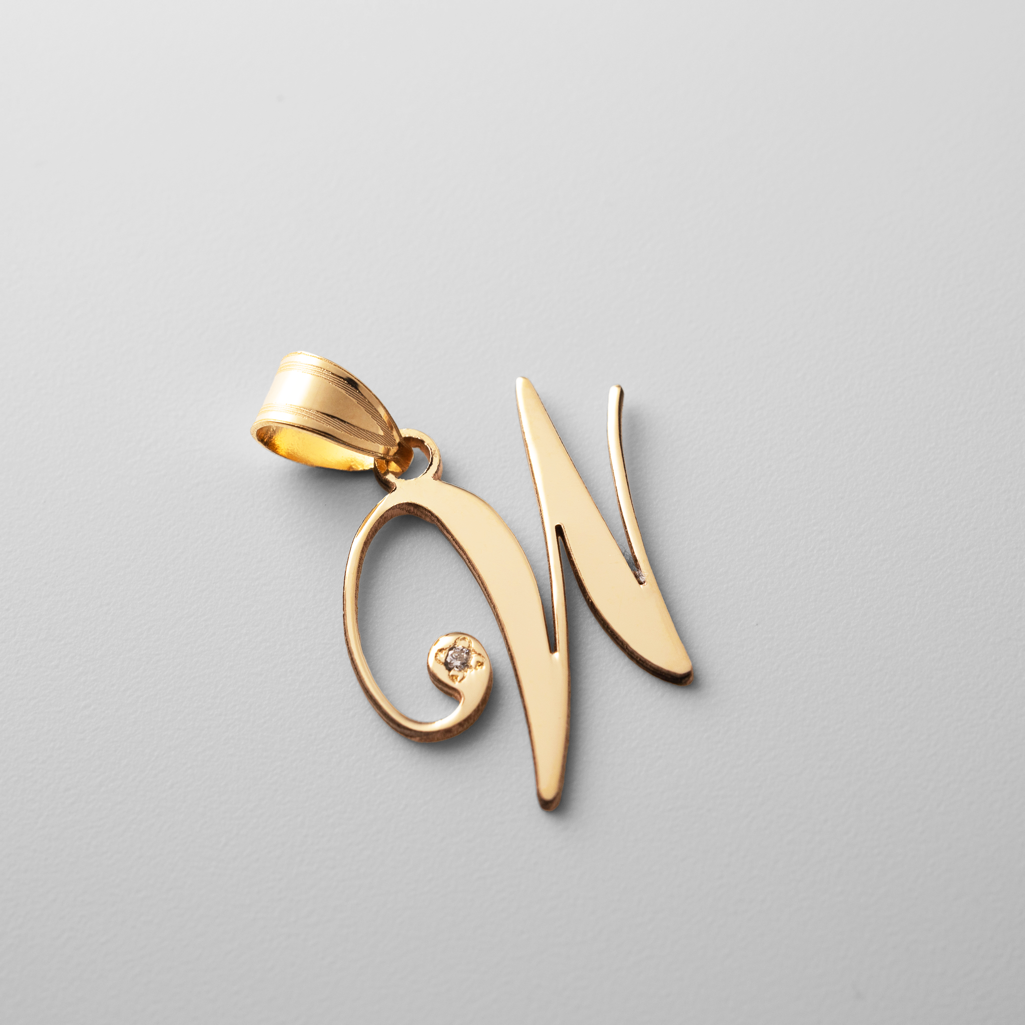 Gold Script Letter W Initial Pendant with Diamond - Model YC252W