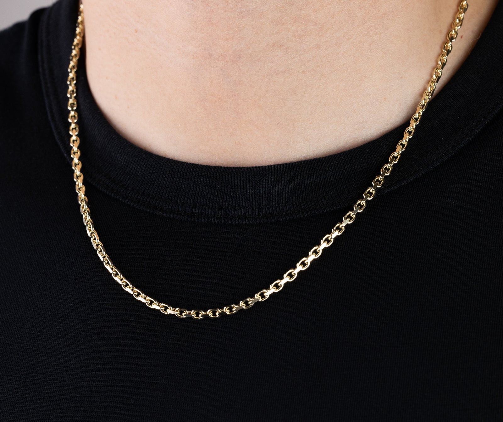 14K Solid Gold Diamond-Cut Cable Chain