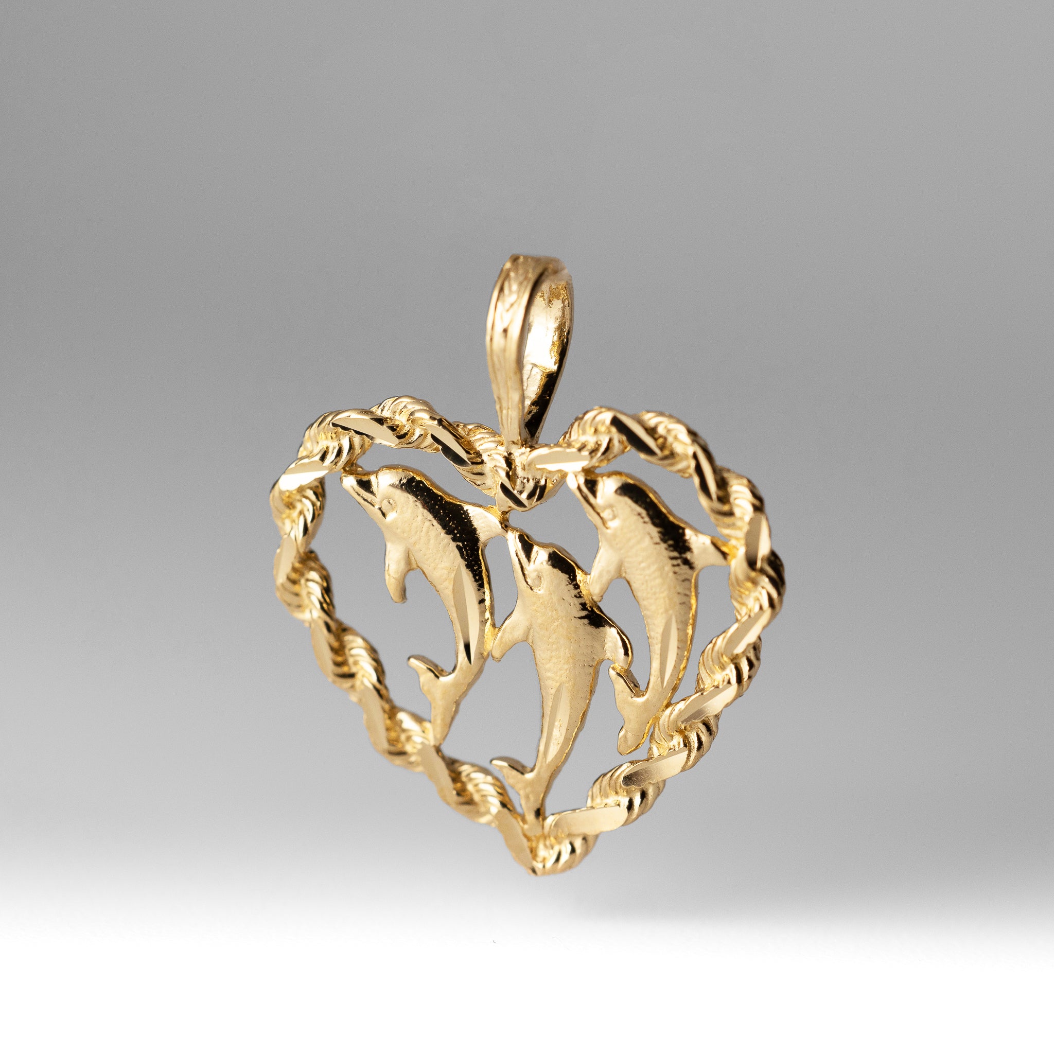Gold Triple Dolphin Heart Pendant - Model 1677 - Charlie & Co. Jewelry