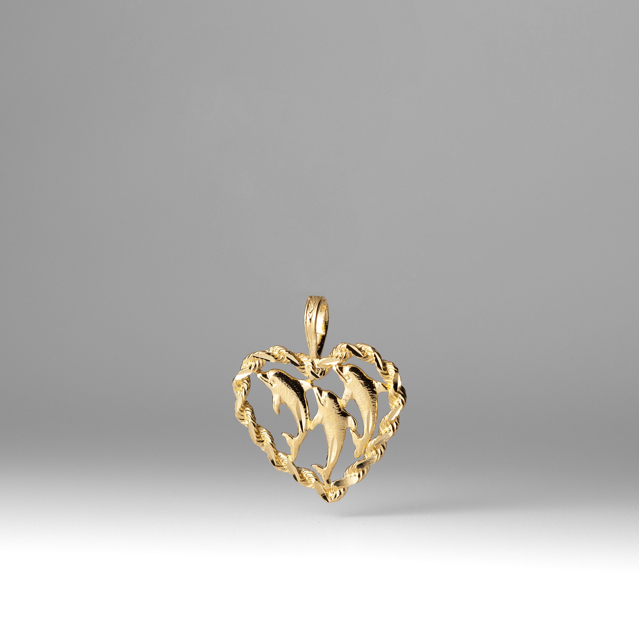 Gold Triple Dolphin Heart Pendant - Model 1677 - Charlie & Co. Jewelry