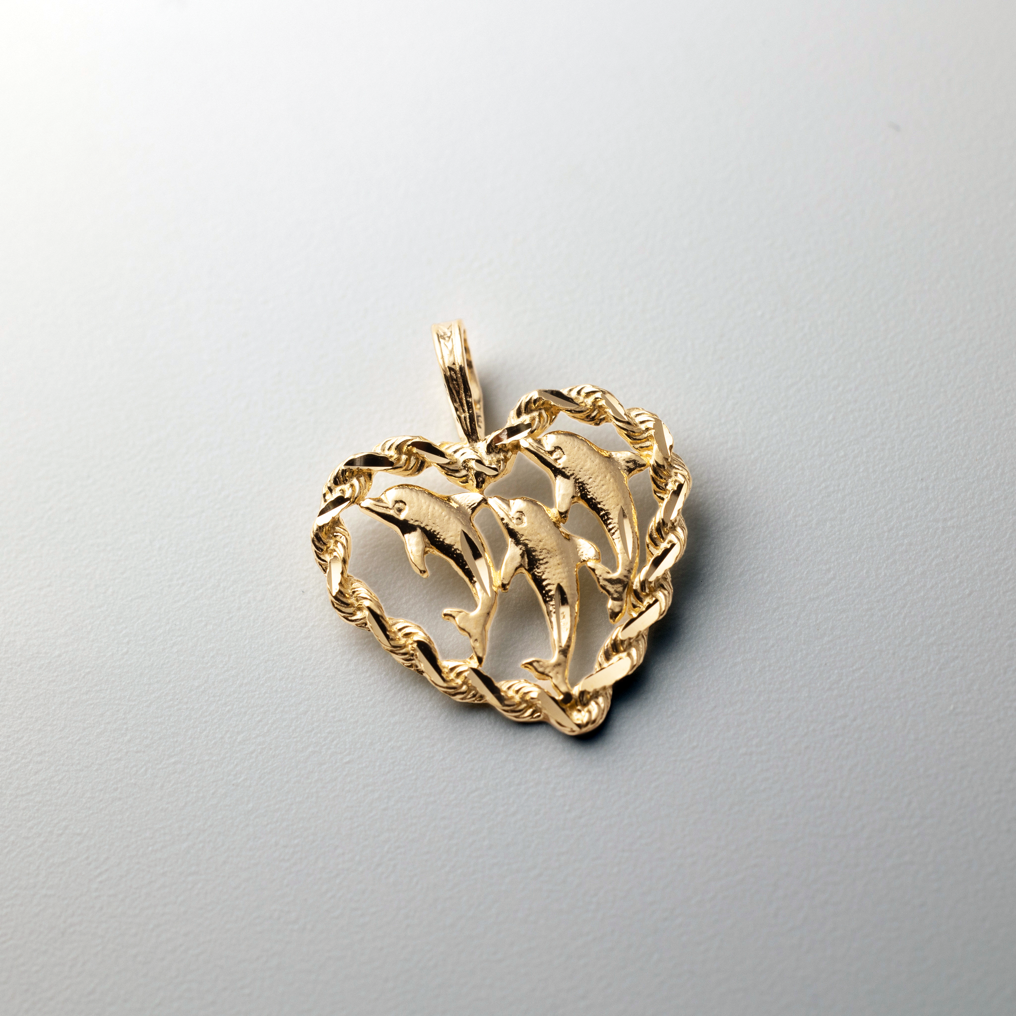 Gold Triple Dolphin Heart Pendant - Model 1677 - Charlie & Co. Jewelry
