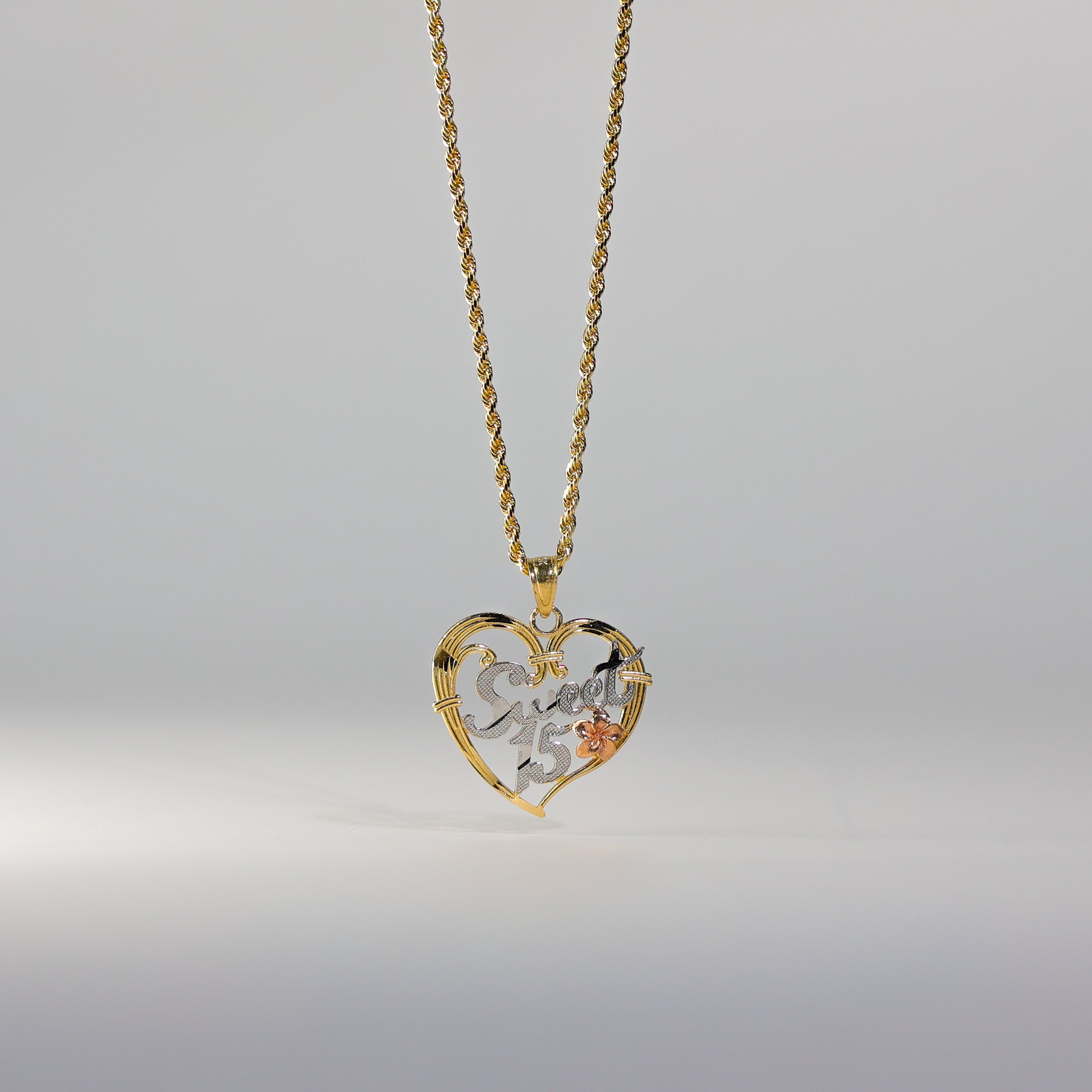 Gold 3 Colors 15 Years Heart Pendant Model-1906 - Charlie & Co. Jewelry