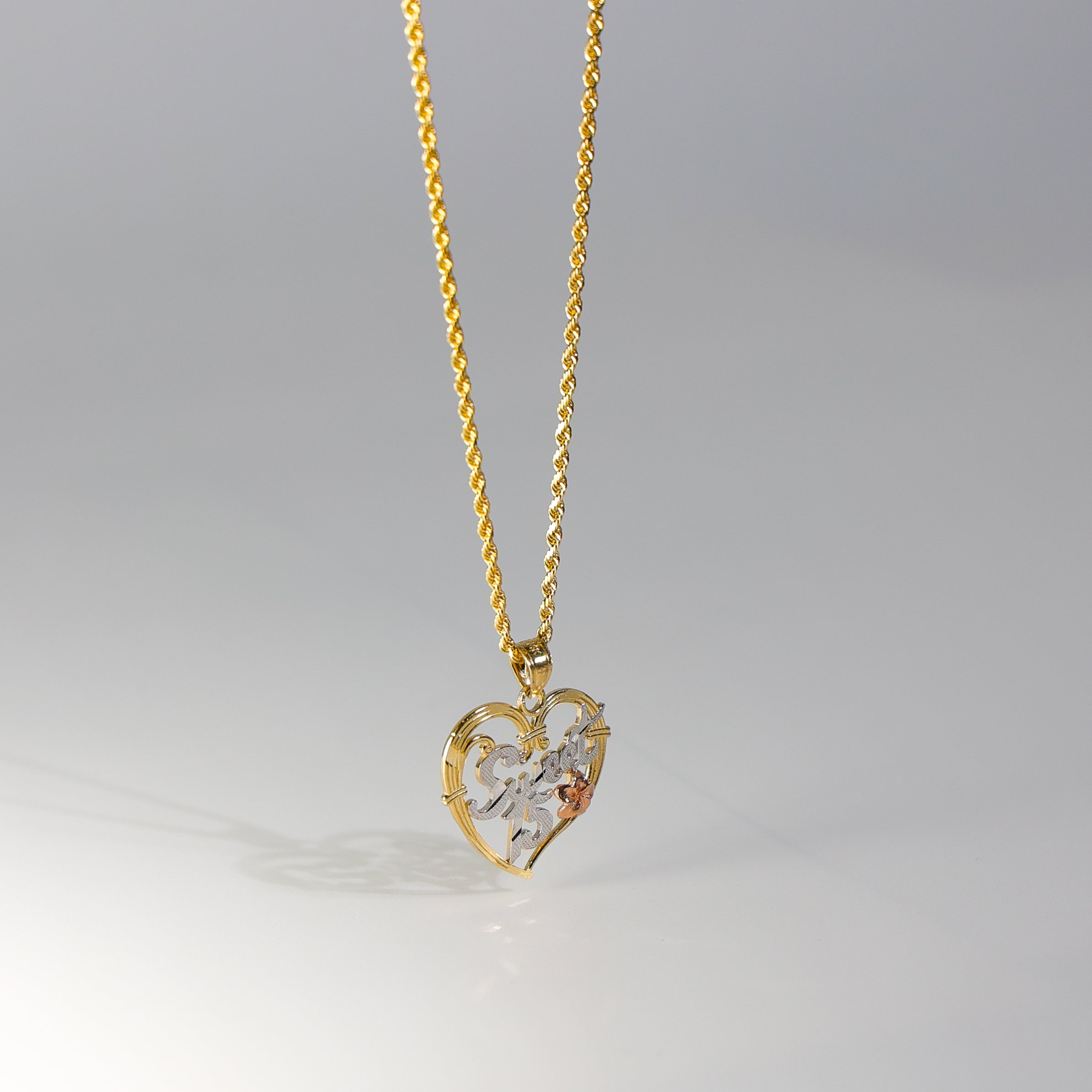 Gold 3 Colors 15 Years Heart Pendant Model-1906 - Charlie & Co. Jewelry