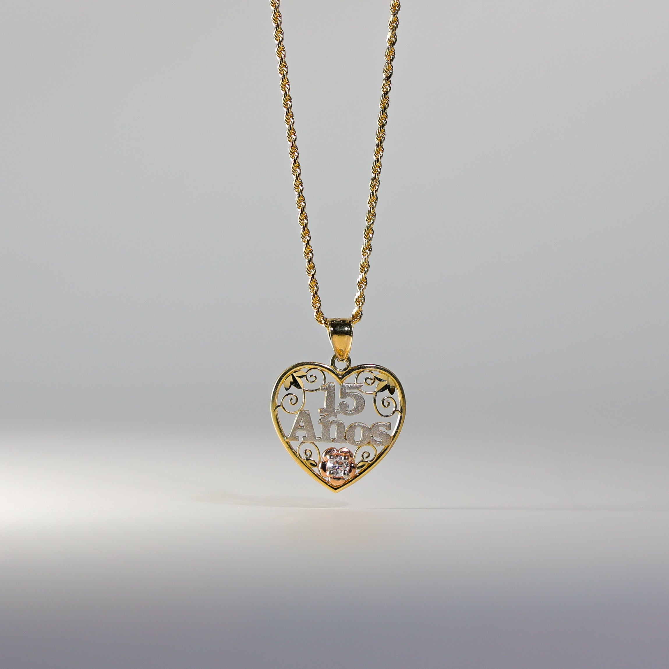 Gold Sweet 15 Anos Heart Pendant Model-357 - Charlie & Co. Jewelry