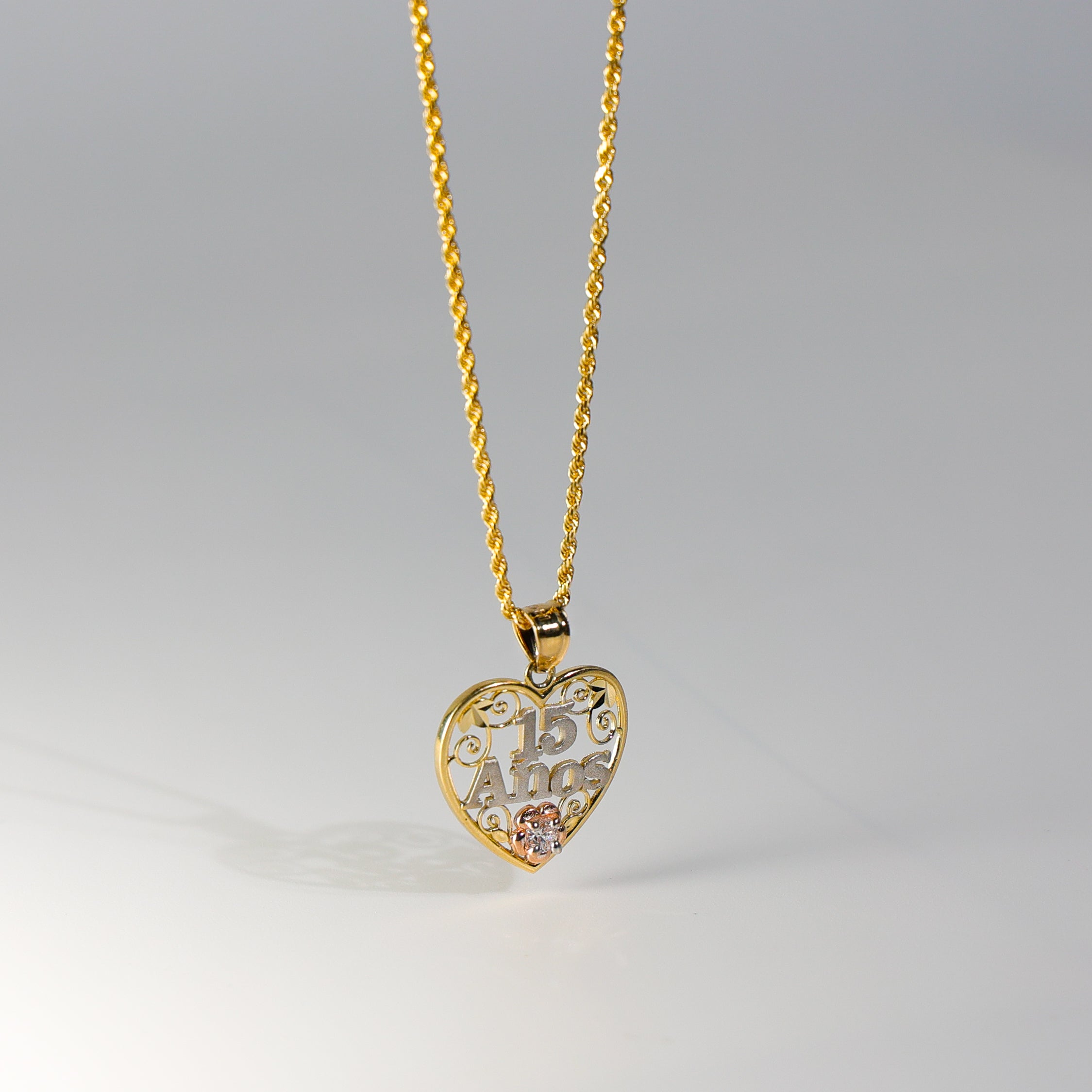 Gold Sweet 15 Anos Heart Pendant Model-357 - Charlie & Co. Jewelry