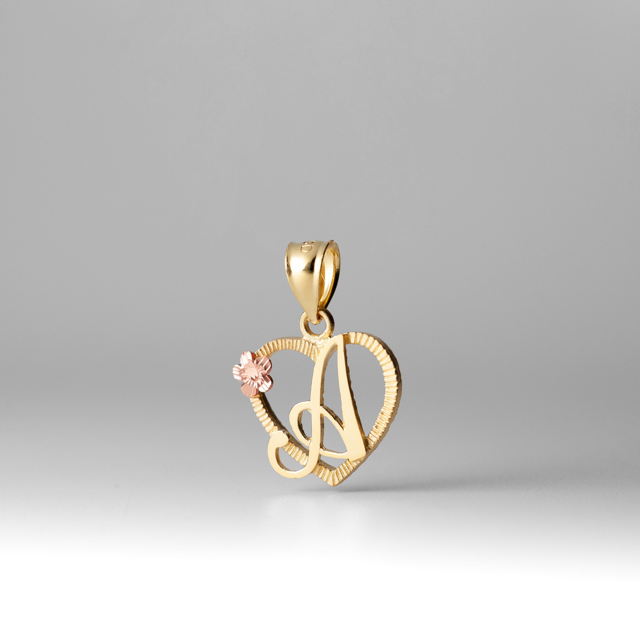 Gold Script Letter 'A' Heart Charm with Floral Accent - Charlie & Co. Jewelry