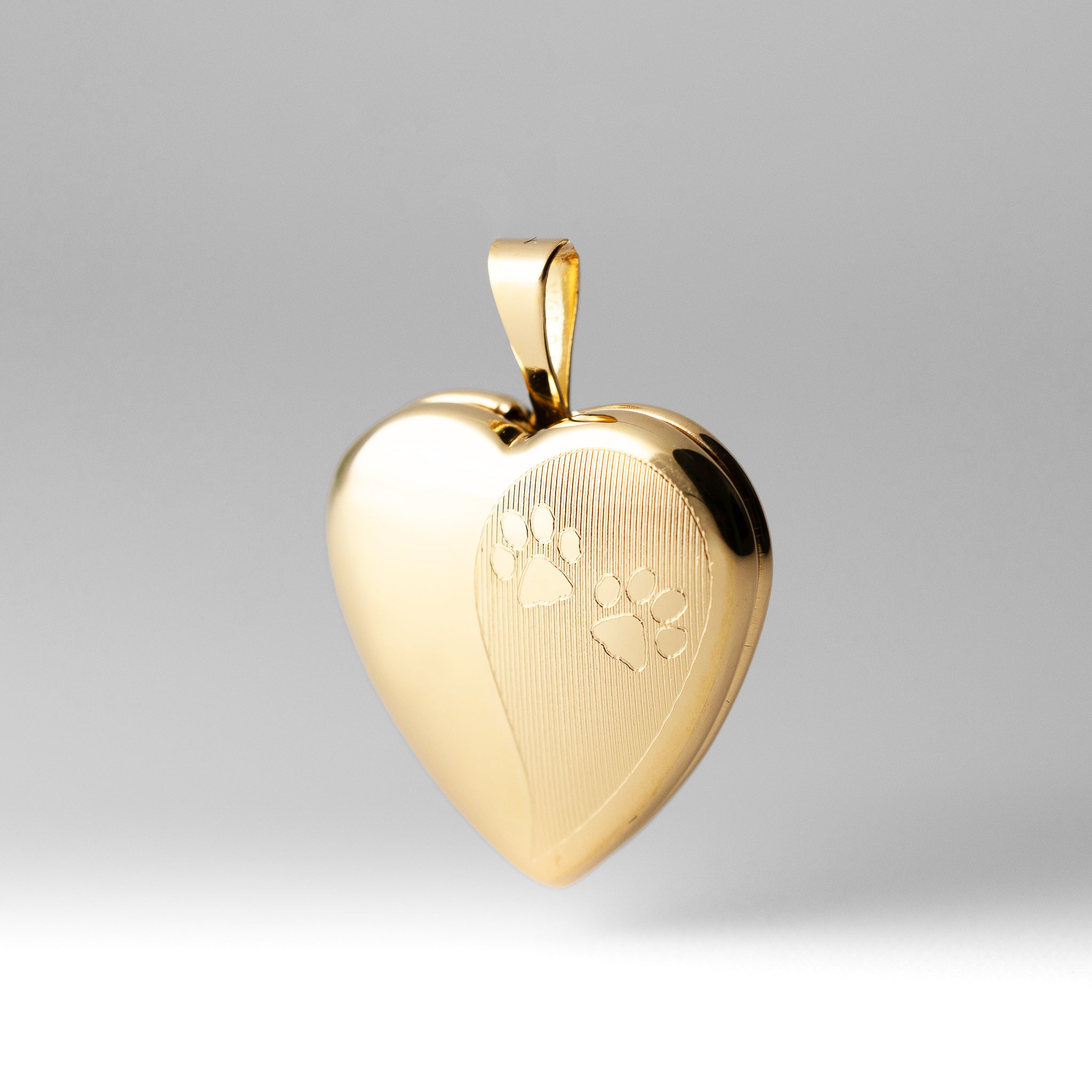 Gold Paw Prints Medium Heart Locket Pendant - Charlie & Co. Jewelry