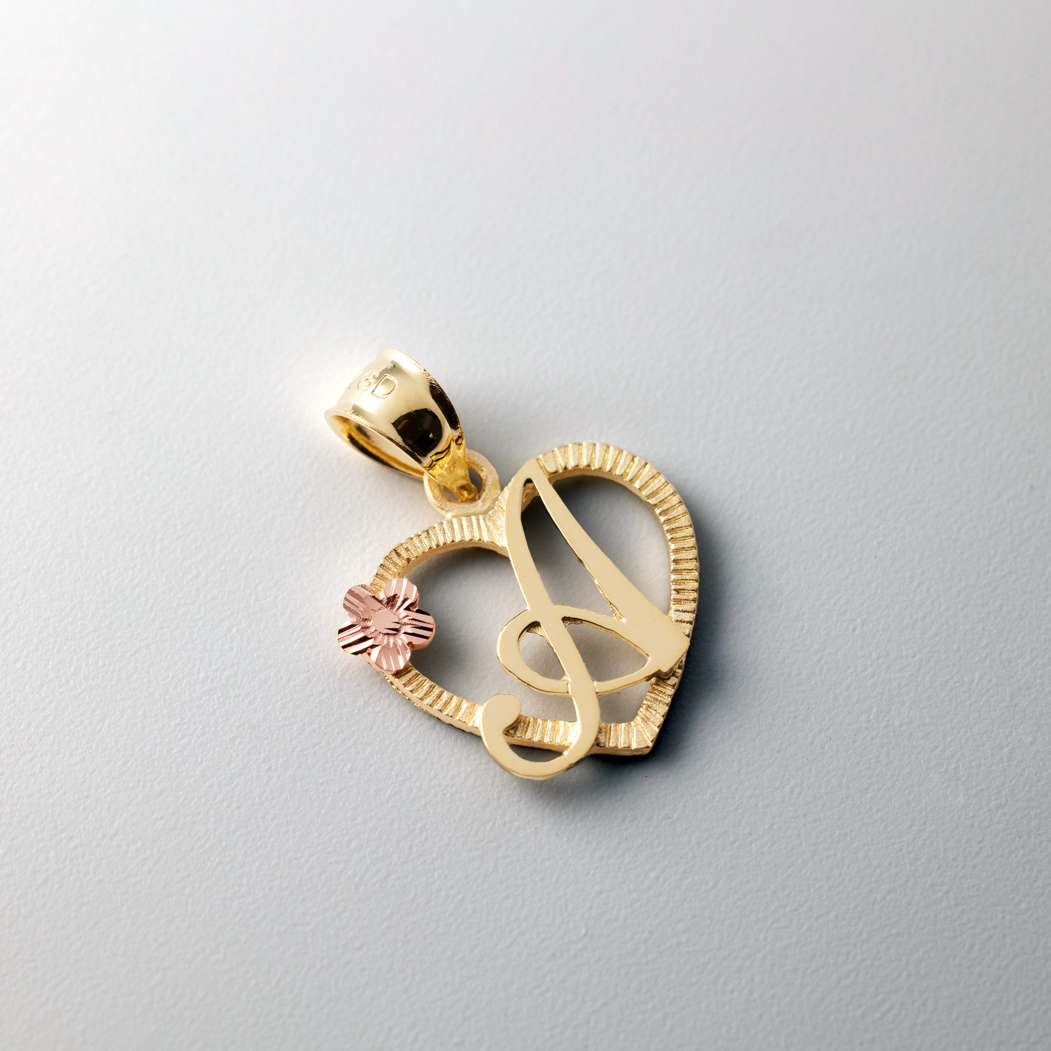 Gold Script Letter 'A' Heart Charm with Floral Accent
