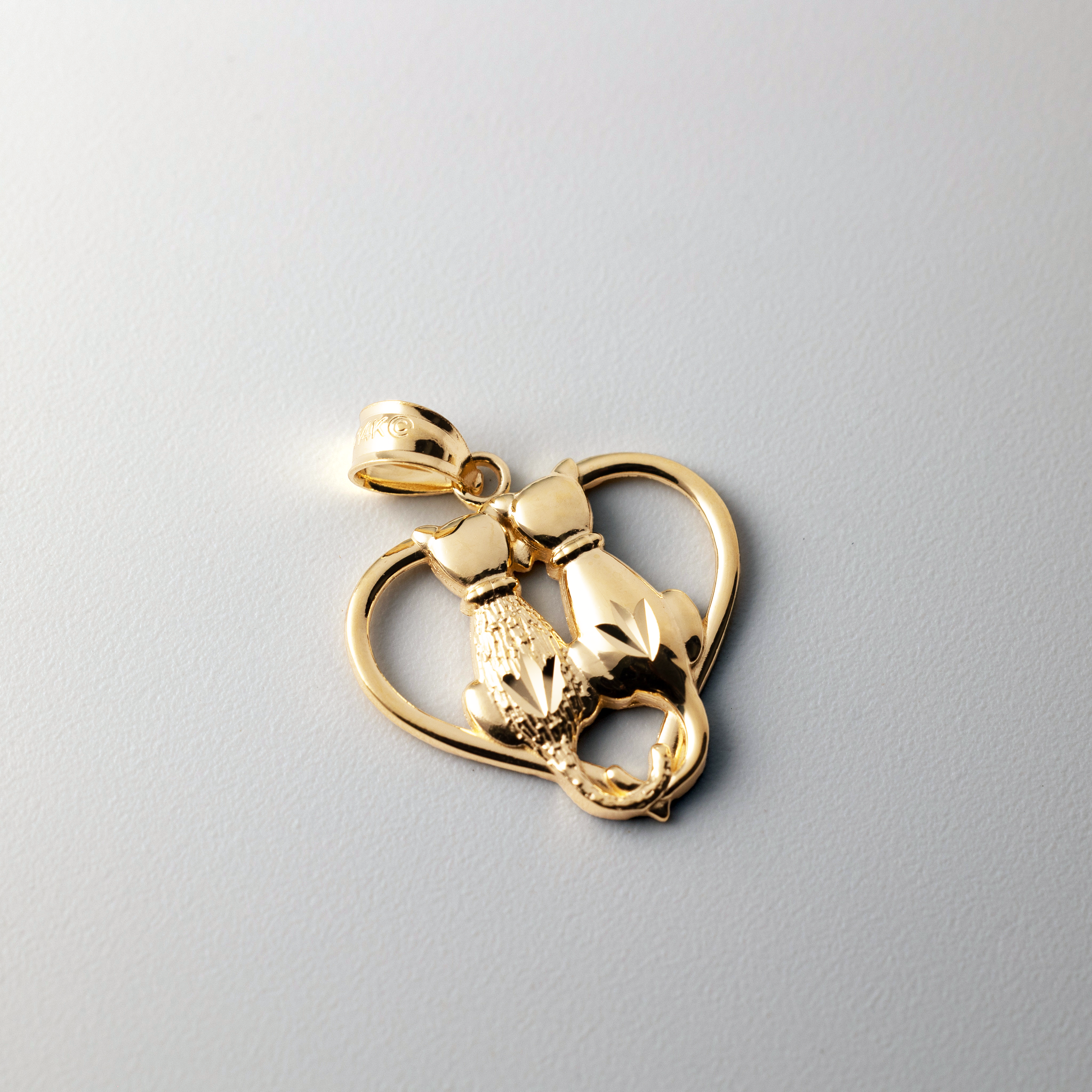 Gold Sitting Cats in Heart Pendant - Charlie & Co. Jewelry