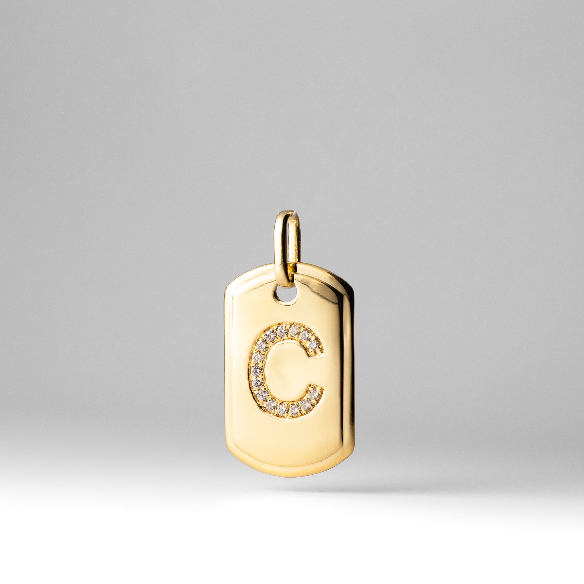 14K Gold Initial "C" Dog Tag Pendant With Diamonds - Charlie & Co. Jewelry
