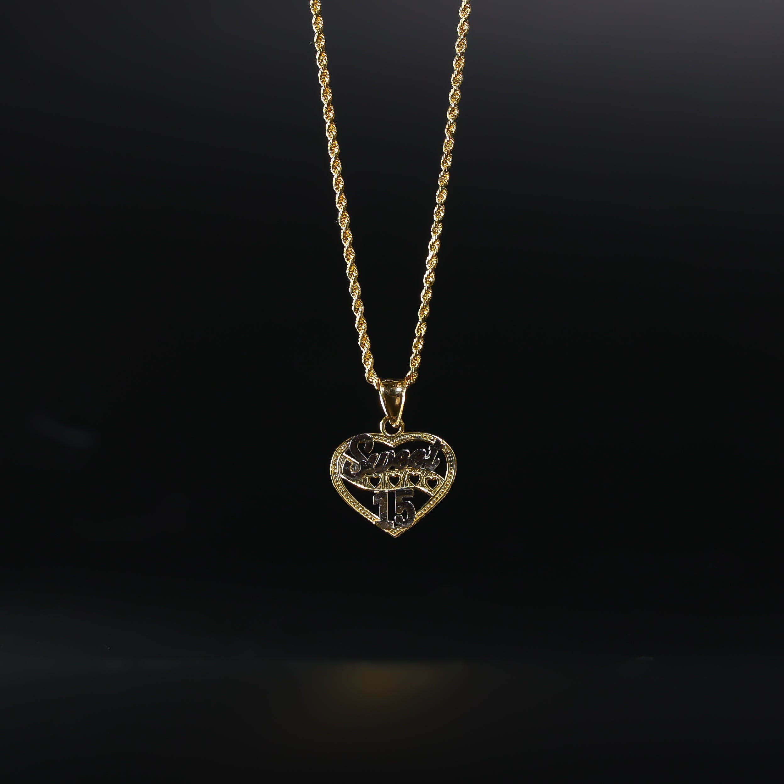 Gold Sweet 15 Years Heart Pendant Model-0362 - Charlie & Co. Jewelry