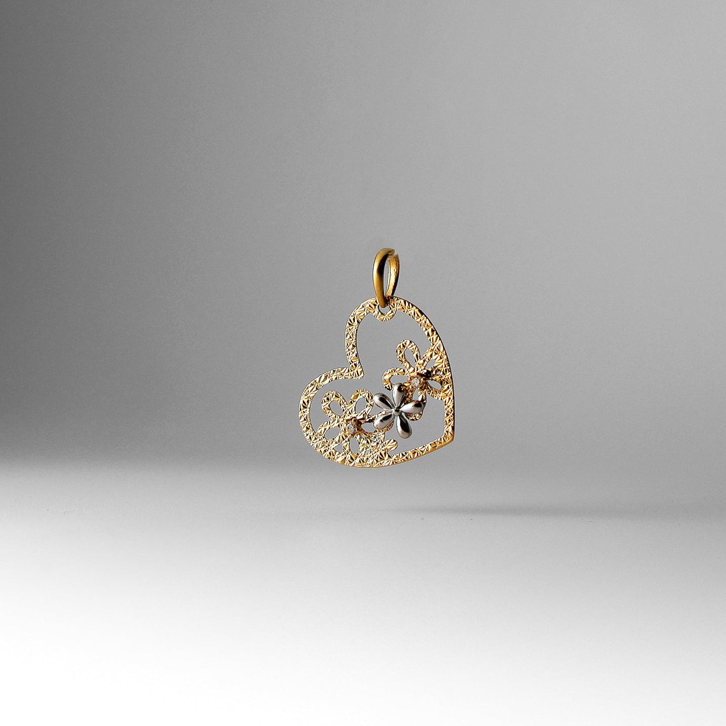 Gold Flower Heart Pendant With Cubic Zirconia Model-753 - Charlie & Co. Jewelry