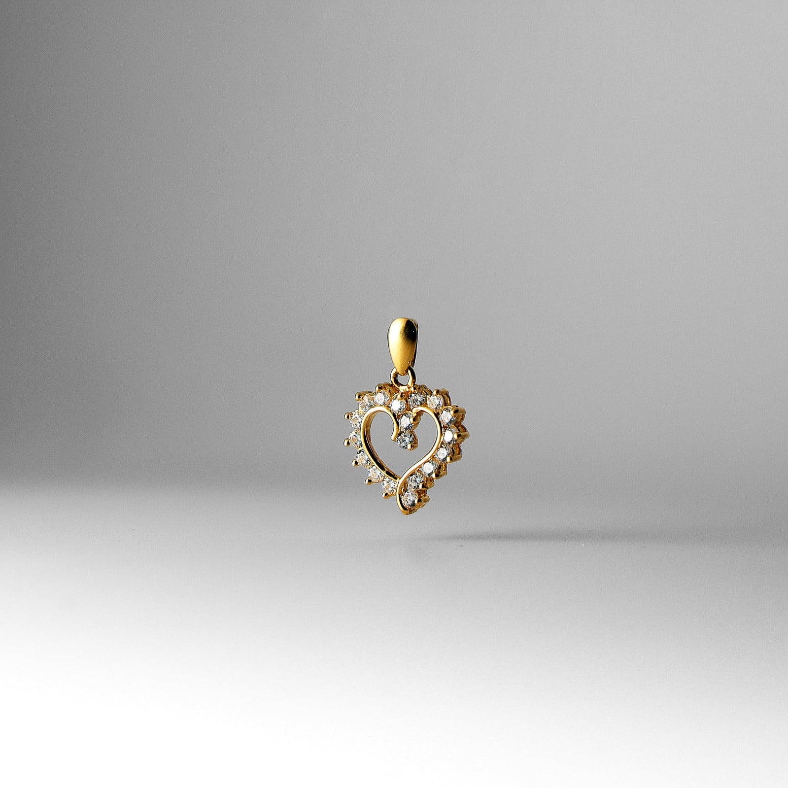 Gold Small Open Heart Pendant With Cubic Zirconia Model-579 - Charlie & Co. Jewelry