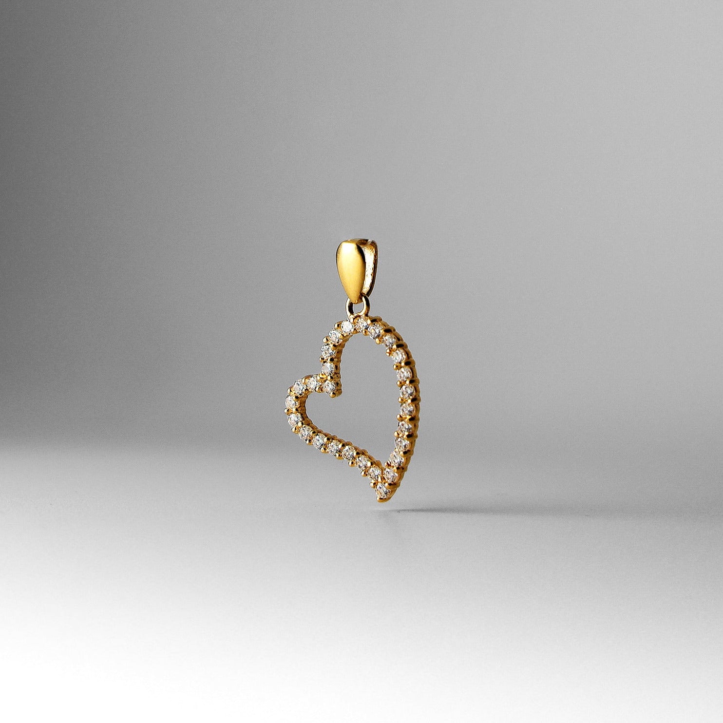 Gold Open Heart Pendant With Cubic Zirconia Model-583 - Charlie & Co. Jewelry