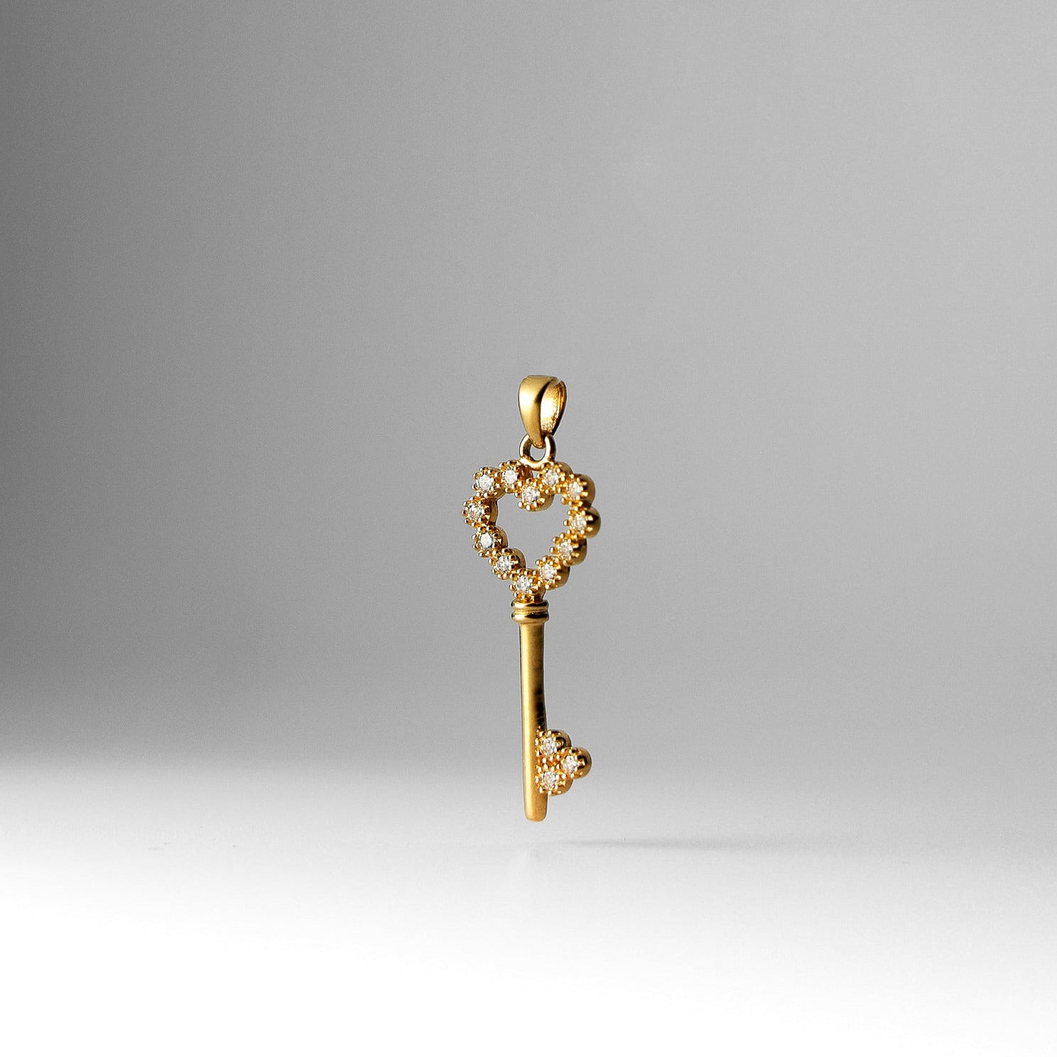 Gold Heart Key Pendant With Cubic Zirconia Model-1723 - Charlie & Co. Jewelry