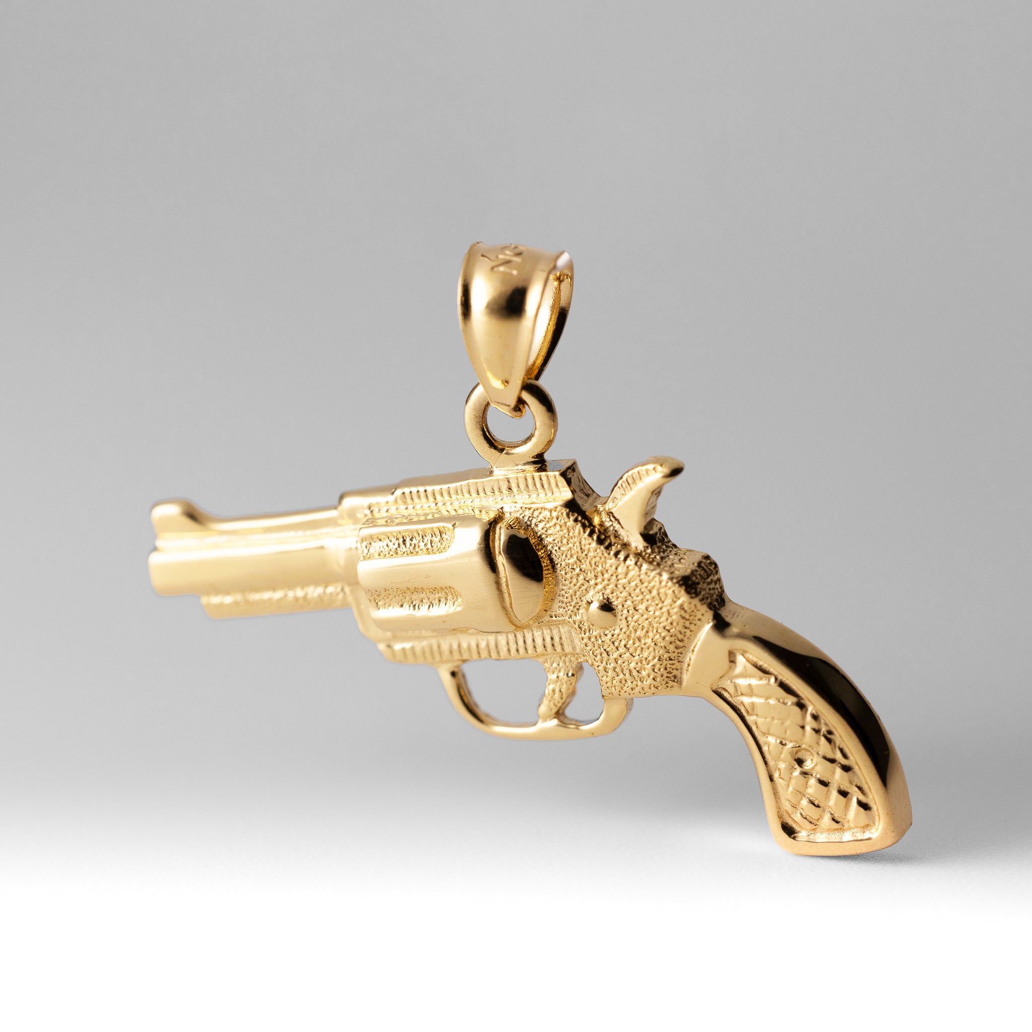 14K Gold Large Revolver Gun Pendant - Model 1578