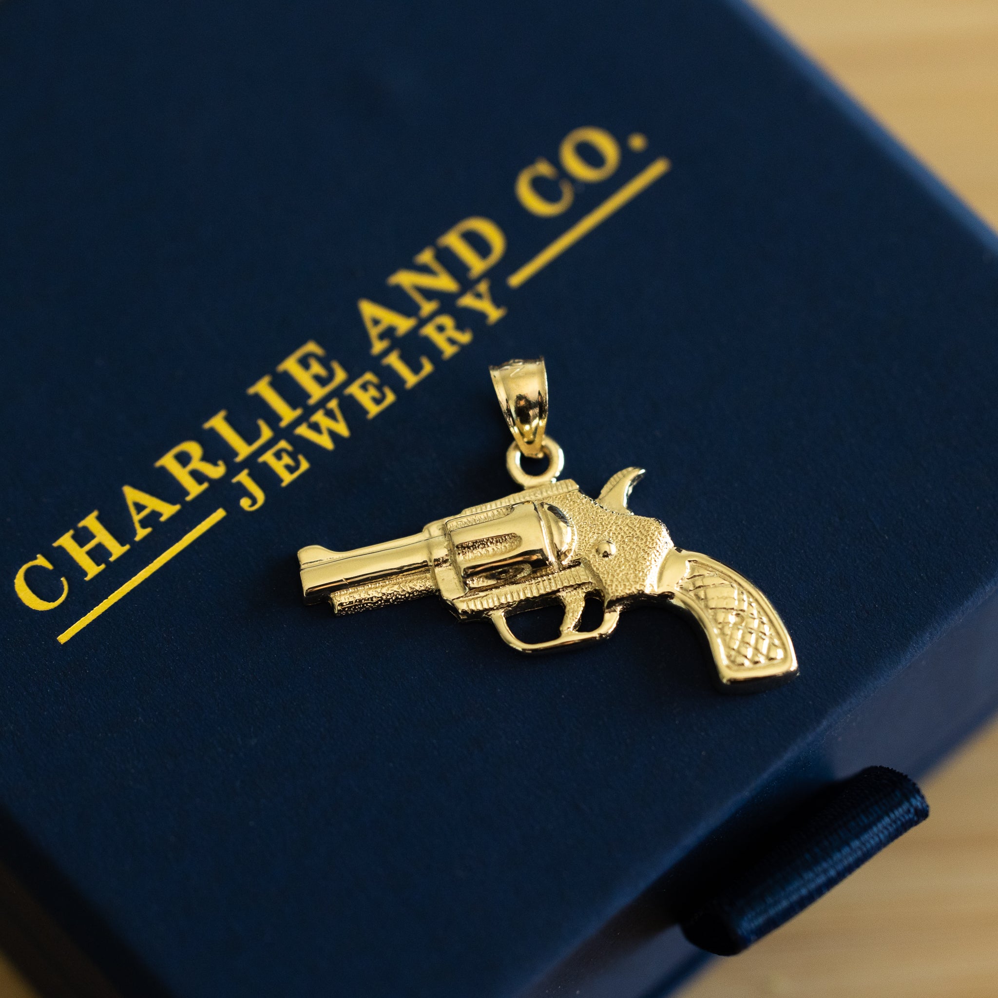 14K Gold Large Revolver Gun Pendant - Model 1578 - Charlie & Co. Jewelry