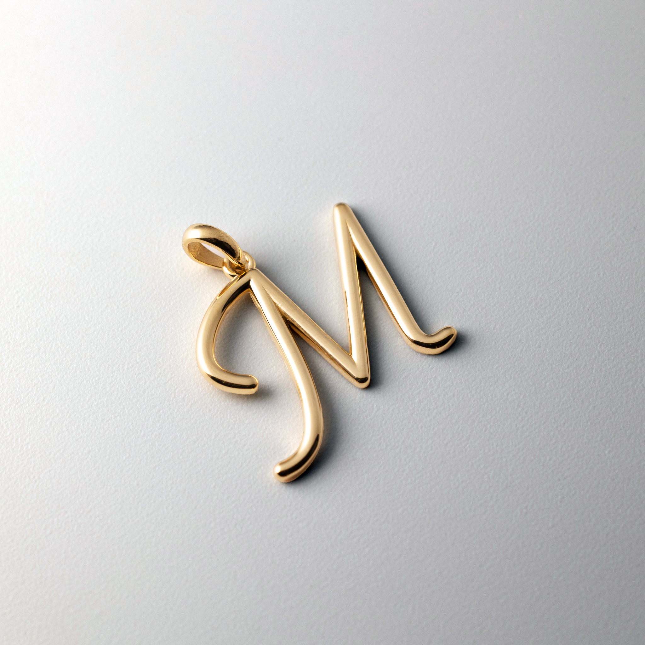 14K Gold Modern Cursive 'M' Large Pendant