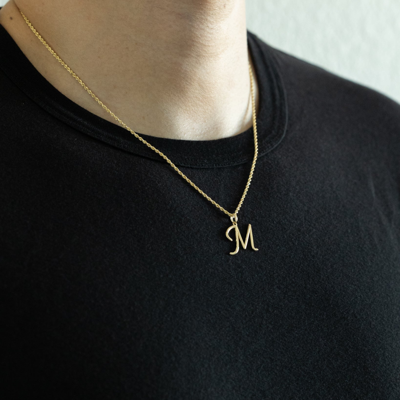 14K Gold Modern Cursive 'M' Large Pendant