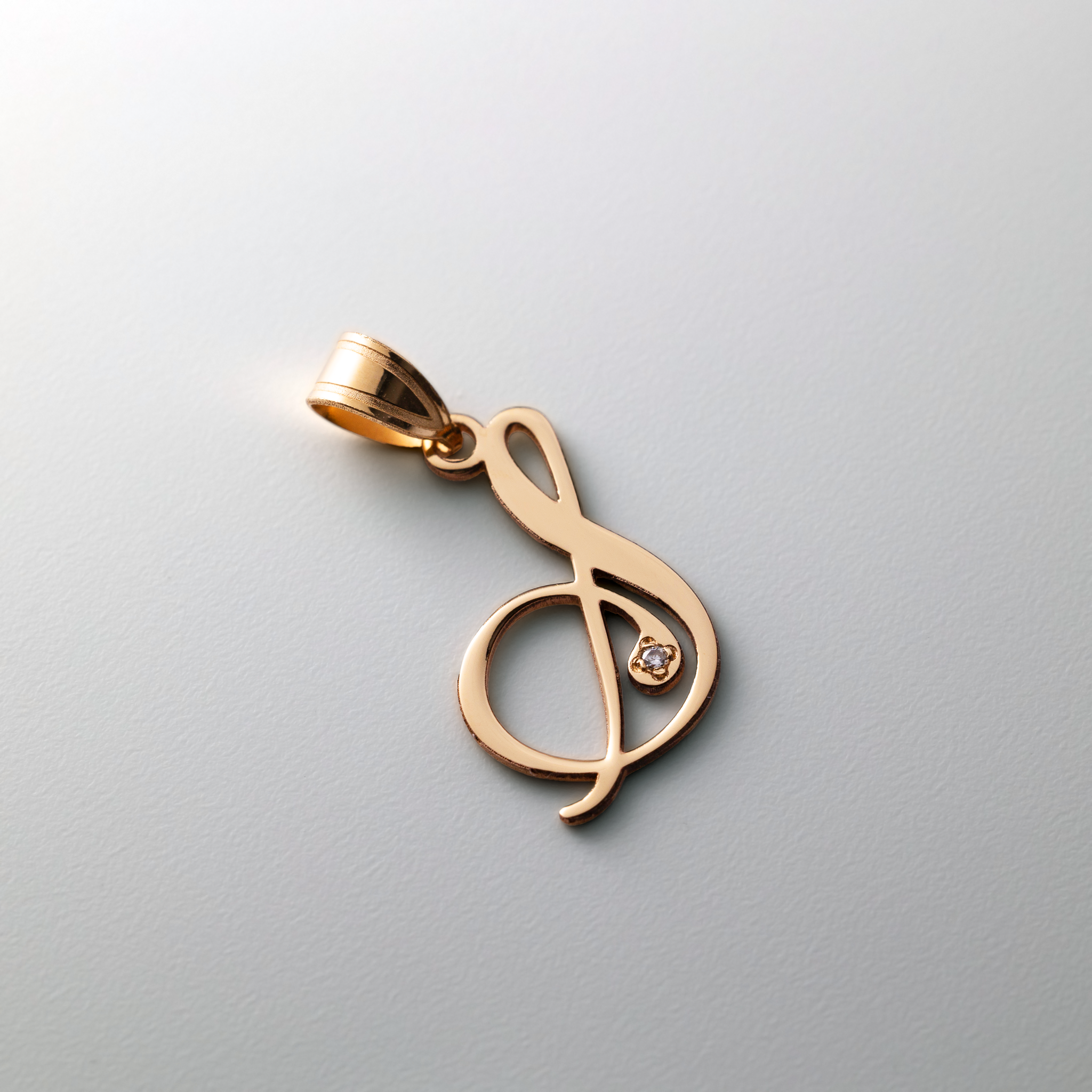 14K Gold Script Letter S Initial Pendant with Diamond - Model YC252S